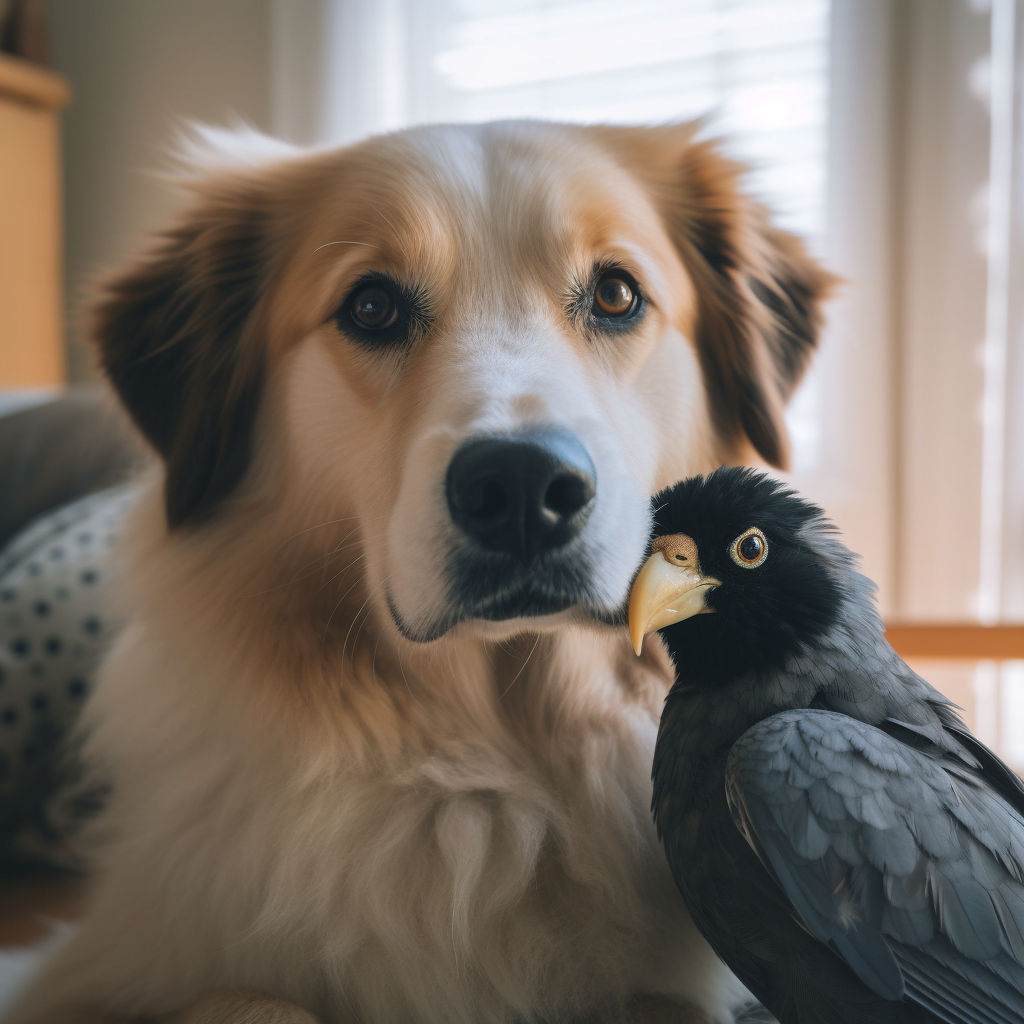 Empowering image of hope and support against hopelessness with Dog and Bird Friend