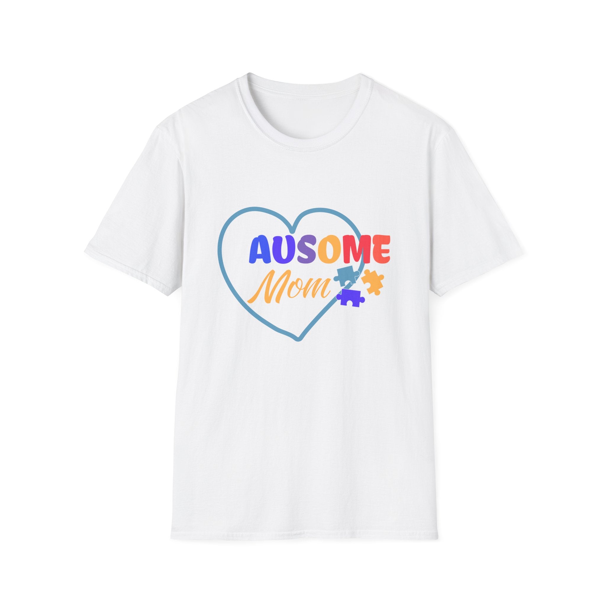 Women's "Ausome Mom" Autism Awareness and Support Unisex Softstyle Women's T-Shirt: Celebrating Incredible Autism Moms Shirt for the Mom Who Loves Unconditionally