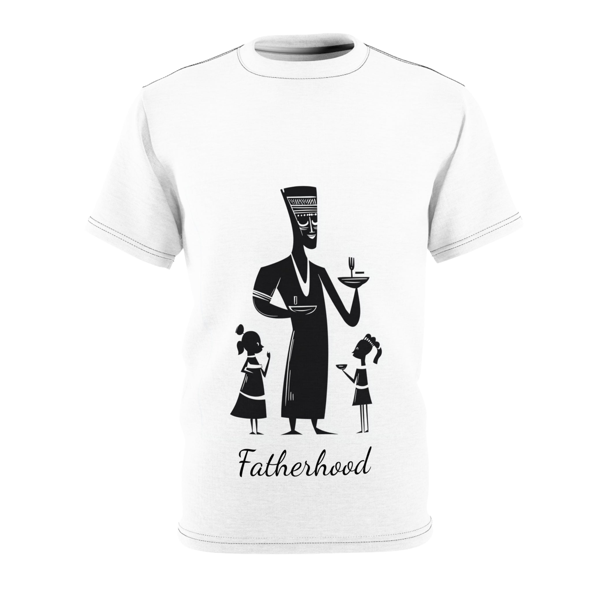 Strength in Tradition: Fatherhood African Art Strong Masked Father and Children Sketch Unisex Cut & Sew Tee (AOP)