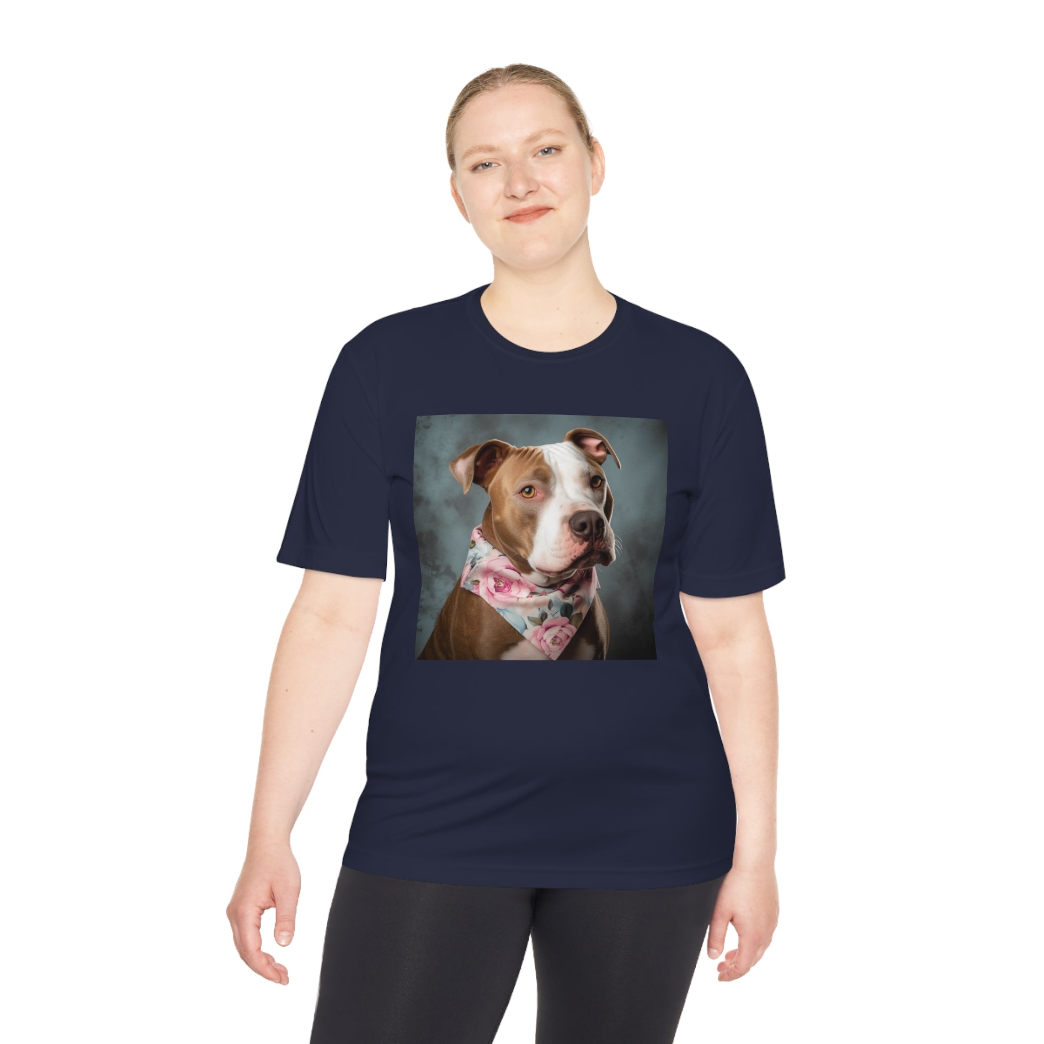 Perfect for Dog Lovers! Pitbull Puppy wearing a Cute Flower Scarf Unisex Moisture Wicking Tee - This is a Perfect Dog Park T-shirt for Pet Lover. Stay Stylish and Comfortable with This Charming Dog-Lover's Shirt