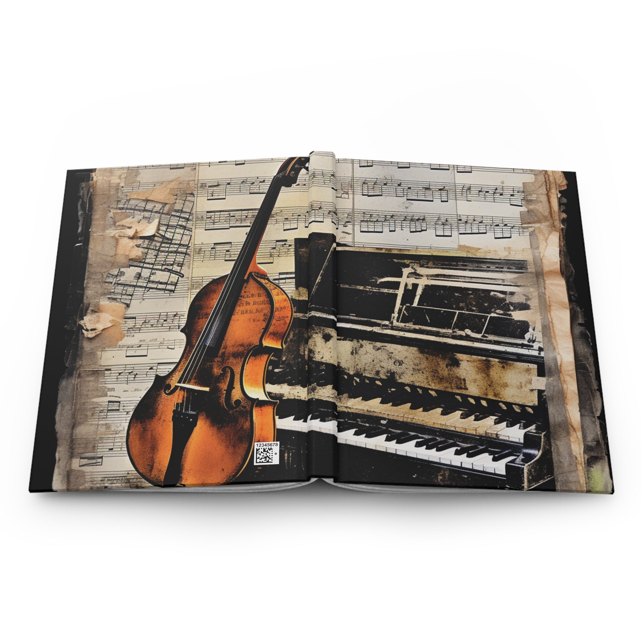 Hardcover Journal Matte--Guitar and Piano Collage For Music Lovers Gift for Music Lovers