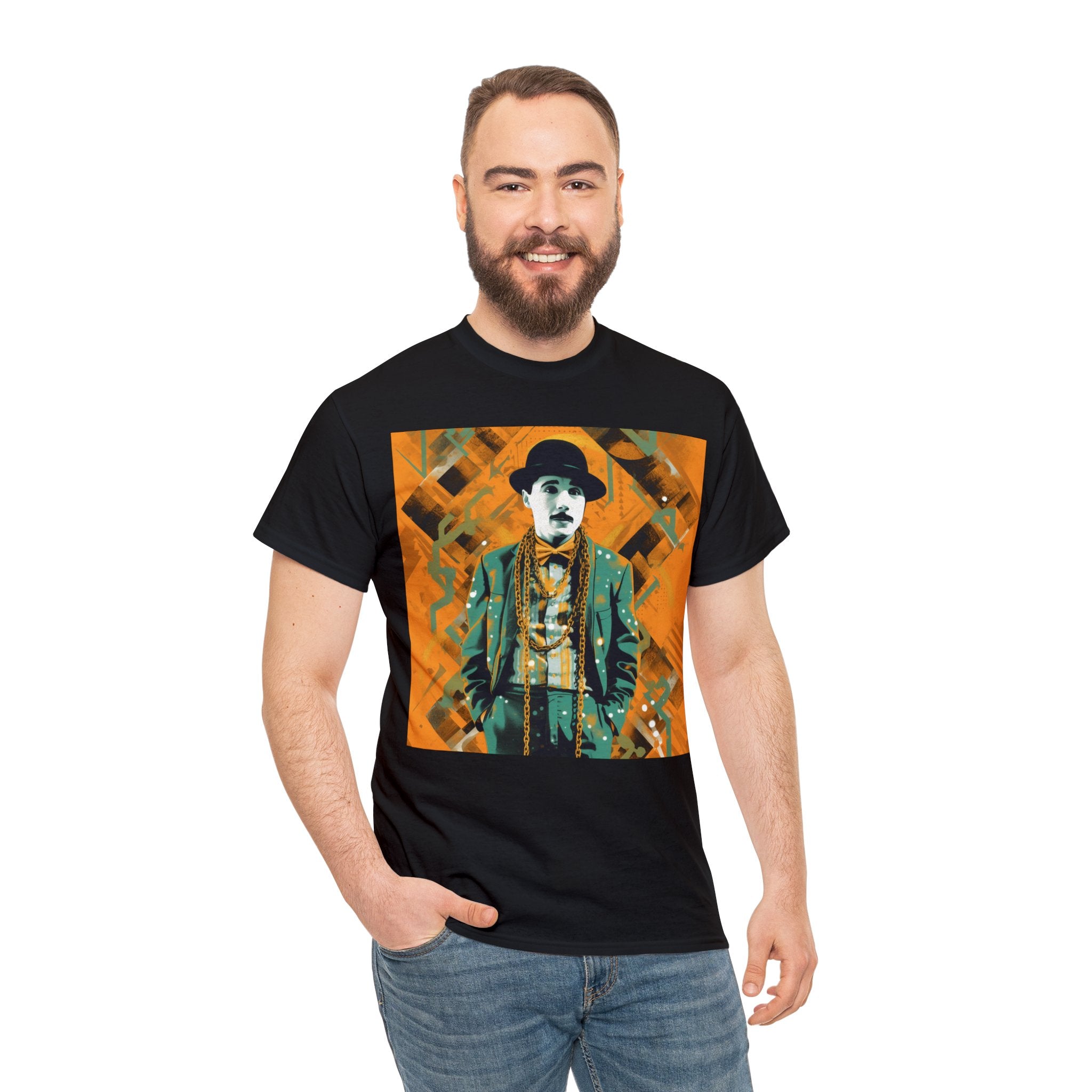 T-Shirt of Comedy Legend. Shows Passion for Craft in a Stylish Manner. Elevate Your Style with the Iconic Performance Artist Pose Abstract Colorful Unisex Heavy Cotton Tee - Wearable Art for Trendsetters