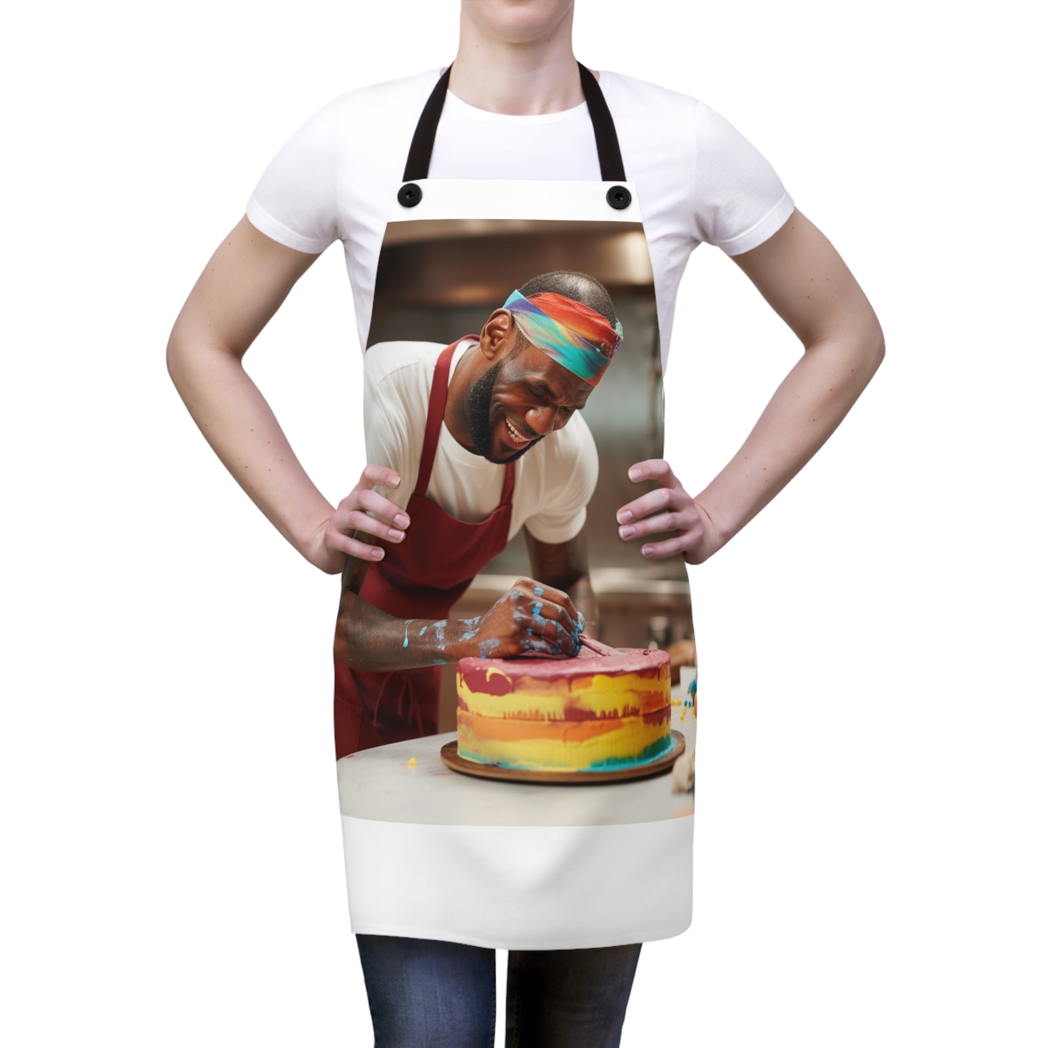 Lebron Inspired Apron of Him Baking a Cake.