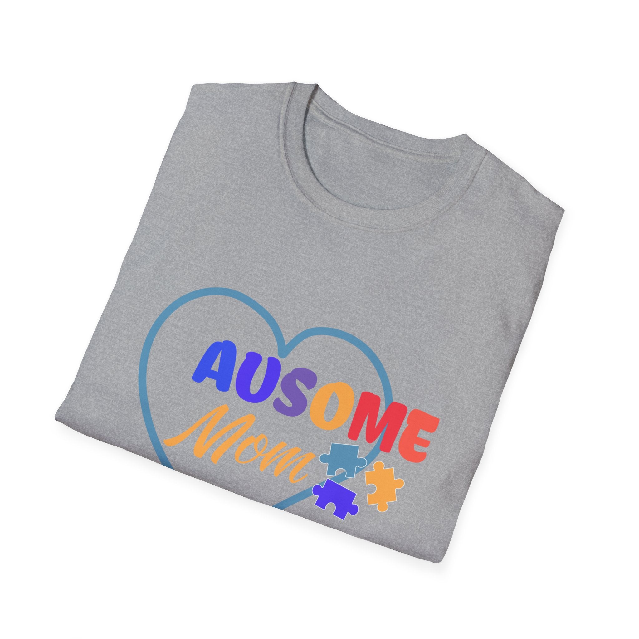 Women's "Ausome Mom" Autism Awareness and Support Unisex Softstyle Women's T-Shirt: Celebrating Incredible Autism Moms Shirt for the Mom Who Loves Unconditionally