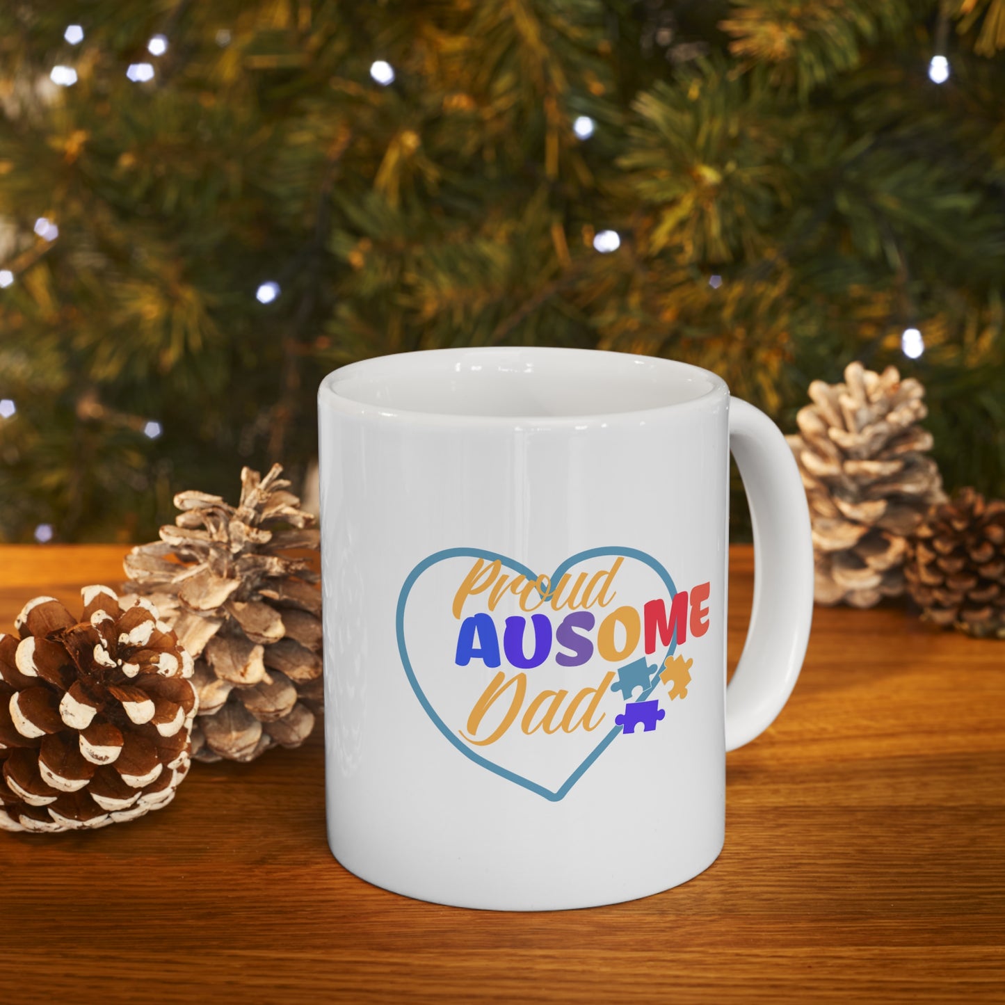 "Ausome Dad" Autism Awareness and Support Ceramic Mug 11oz: Celebrating Exceptional Fathers with Every Sip - A Heartfelt Tribute to Parenthood and Understanding