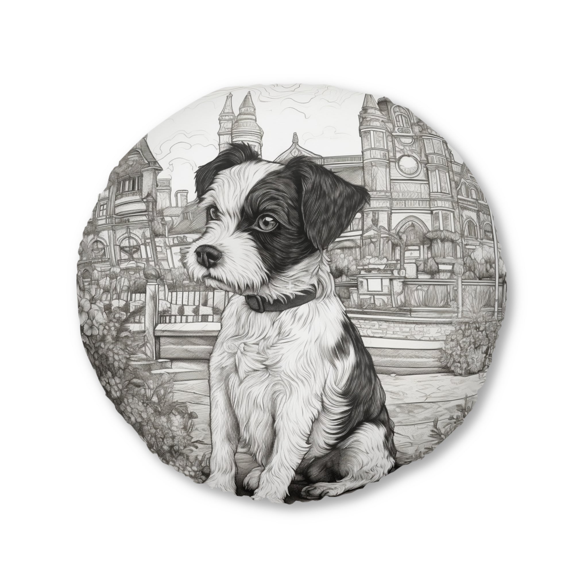 Tufted Floor Pillow, Round-Cute Puppy (Professional Art)