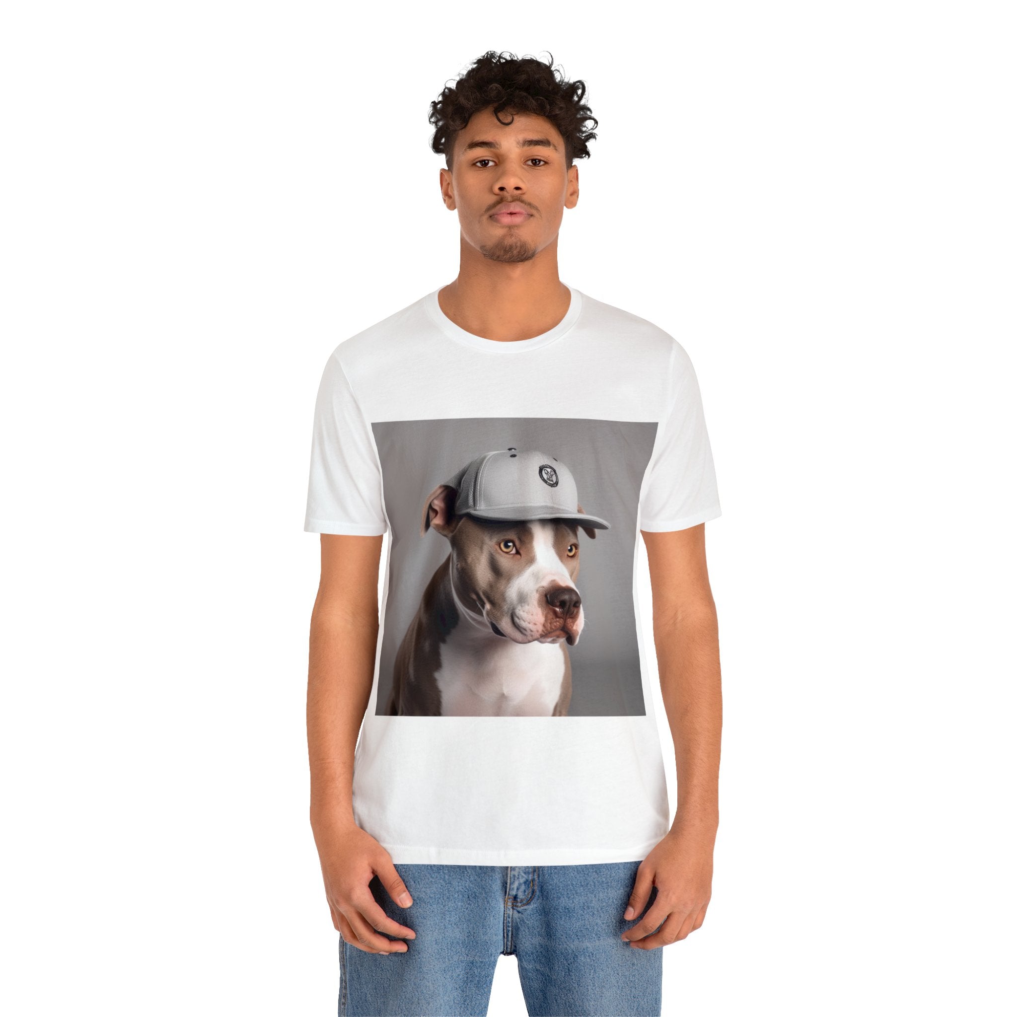 Pitbull with Baseball Cap Tee Shirt: Unisex Jersey Short Sleeve Tee - A Trendy Tribute to American Pitbull Terriers Ideal for Dog Lovers and Pet Owners