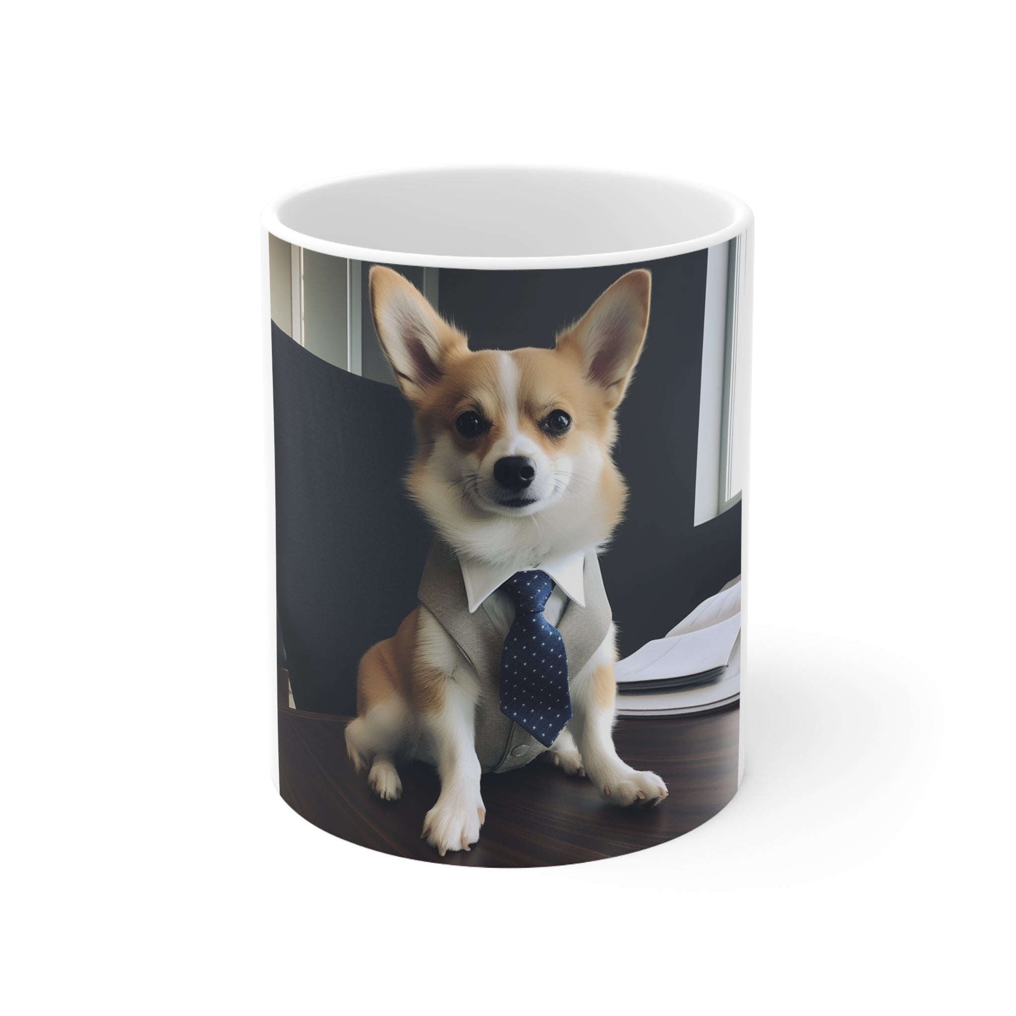 "Do I have the Job?" Cute Puppy in Interview Attire Ceramic Mug 11oz - Funny Dog Interview Coffee Cup Gift for Coffee Drinkers and Coffee Lovers