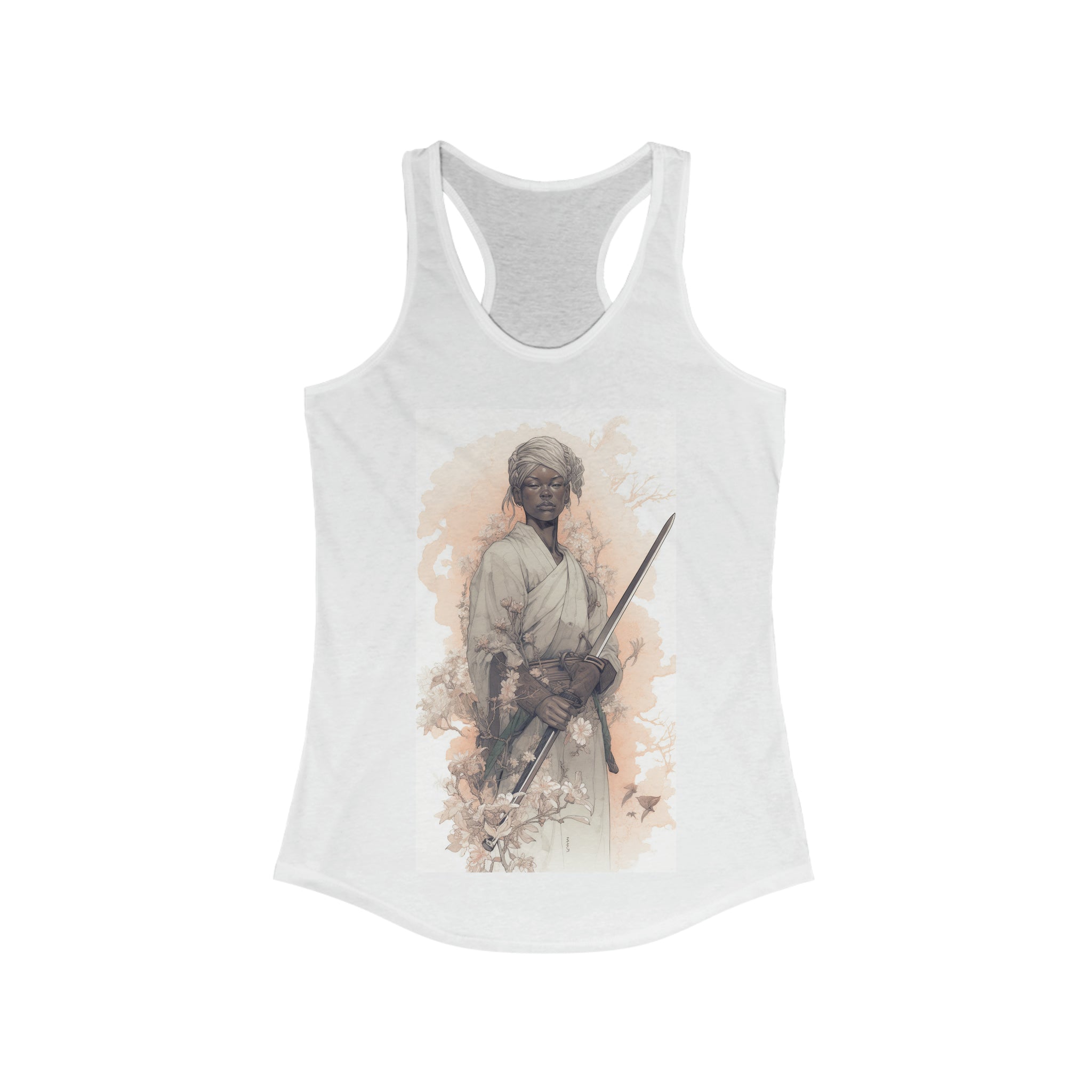 Women's Ideal Racerback Tank - Women's - Pencil Female Samurai with Floral Accents