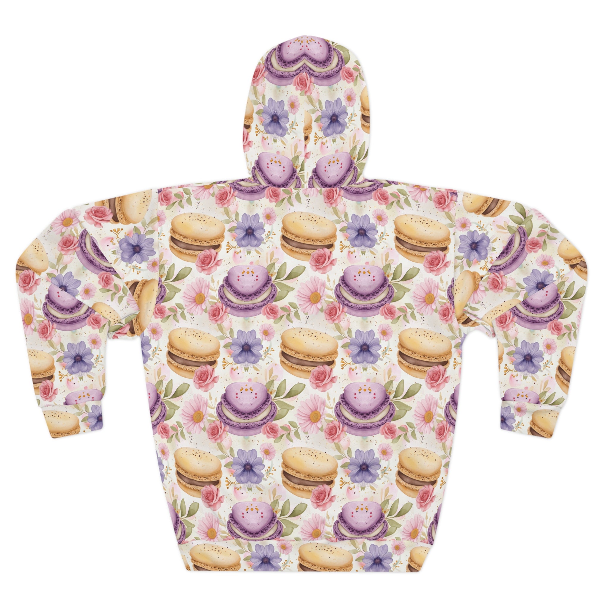 For Lovers of Macaroons! Stylish Macaroon Pattern Unisex Pullover Hoodie (AOP) - Trendy All-Over Print Sweatshirt for Fashion Enthusiasts or Foodies Who Love Pastry