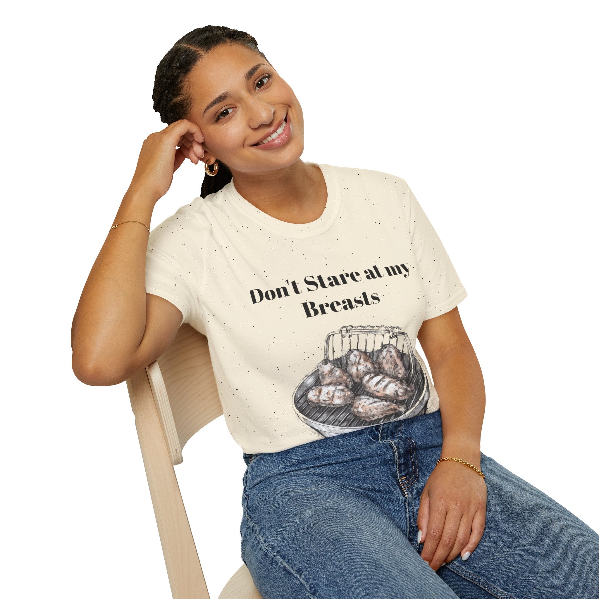 Don't Stare at My Chicken Breast" Humorous Unisex Softstyle T-Shirt - Perfect for Foodies and Comedy Lovers: A Playful Fashion Statement