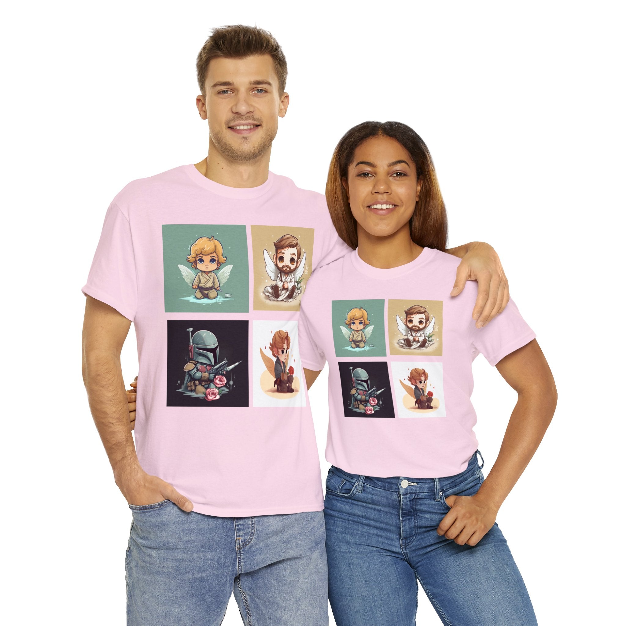 Proven Conversation Starter Cons! This Unique Shirt to Your Collection For Fans of Original Trilogy. Embrace the Epic Saga: Heroes and Villains of a Far Away Galaxy Cute Collage Unisex Heavy Cotton Tee - Showcase Your Love for Timeless Adventures