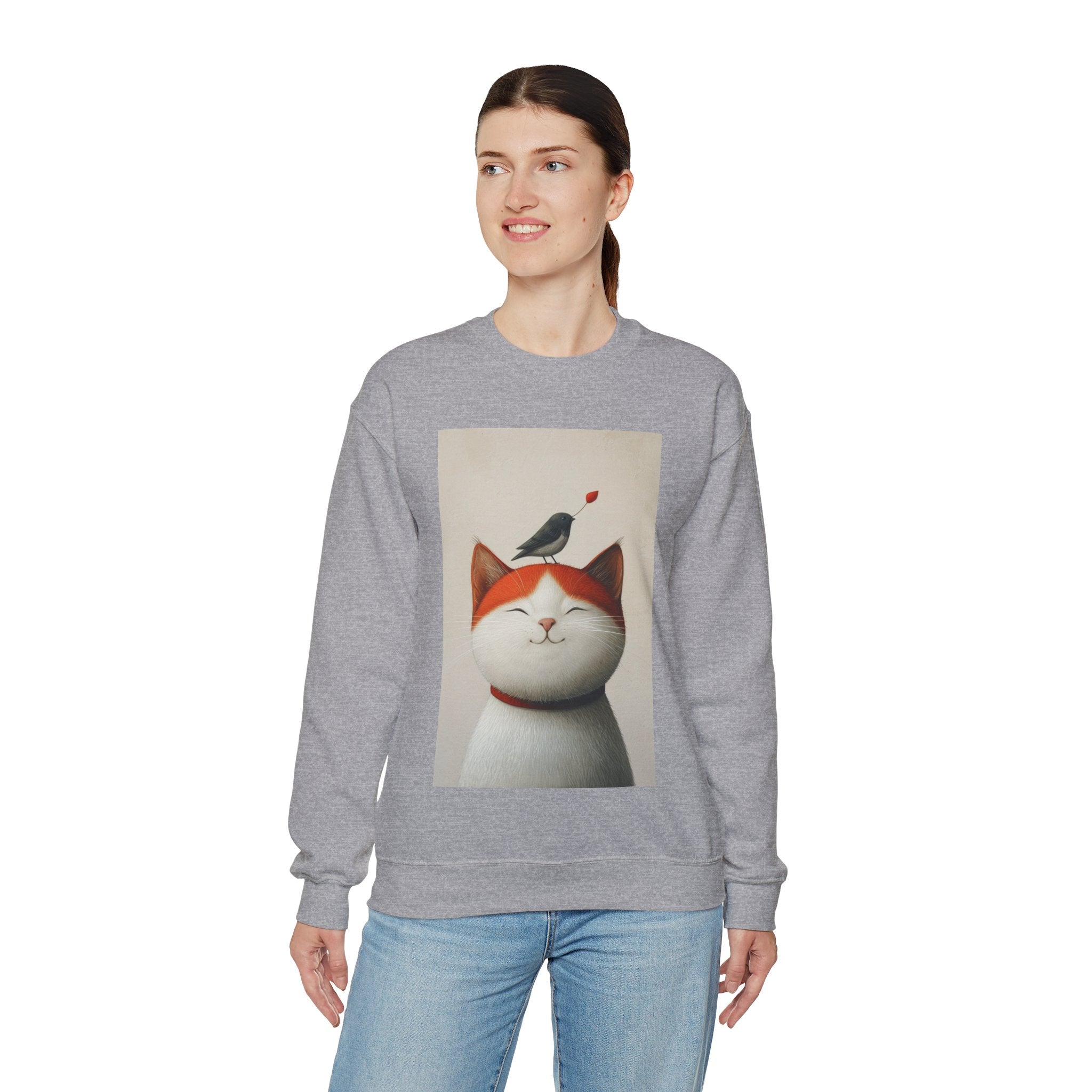 Trusting Bird and Cat Friend Unisex Heavy Blend™ Crewneck Sweatshirt - Cozy Comfort and Unique Style for Animal Lovers