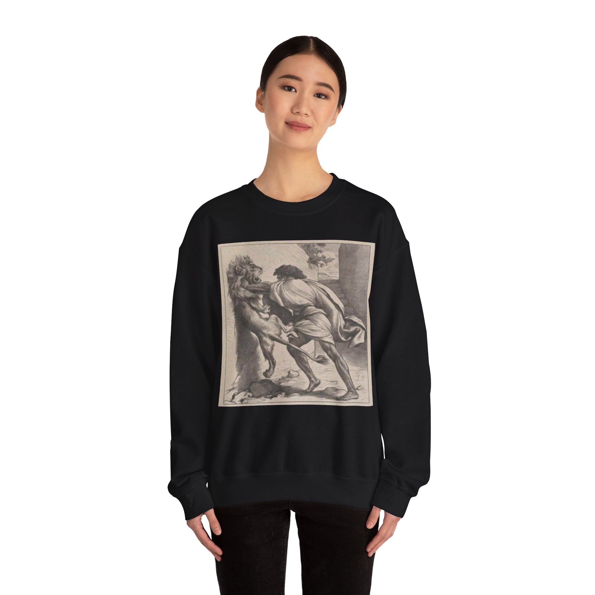 Motivational Shirt for Positive Affirmations and Manifestations. Lion Tamer Ancient Gladiator Motivational Manifestation Unisex Heavy Blend™ Crewneck Sweatshirt - Inspire Courage and Strength in Yourself and Others!