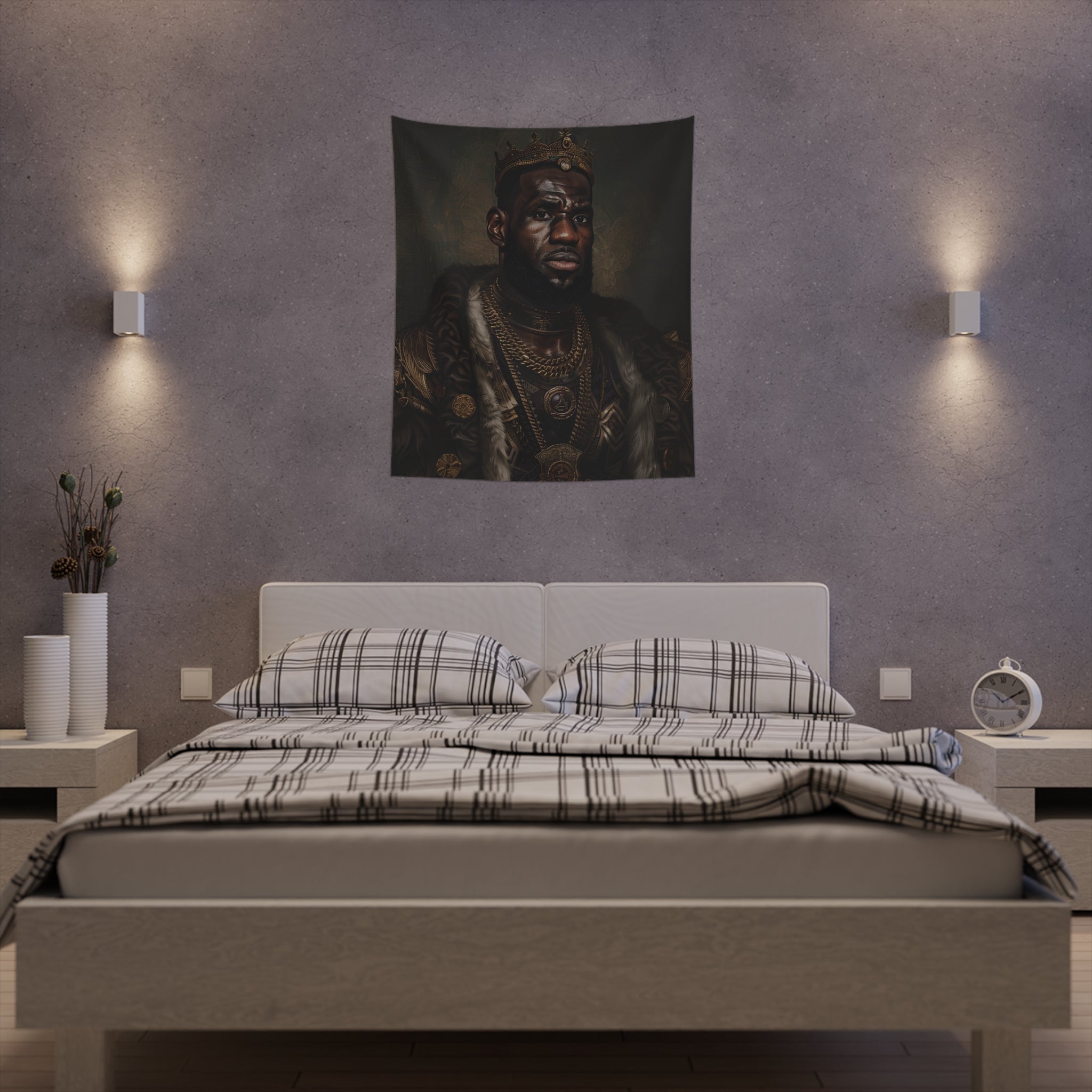 Hoops Monarchy: King James Iconic Basketball Portrait Wall Tapestry - A Courtly Tribute