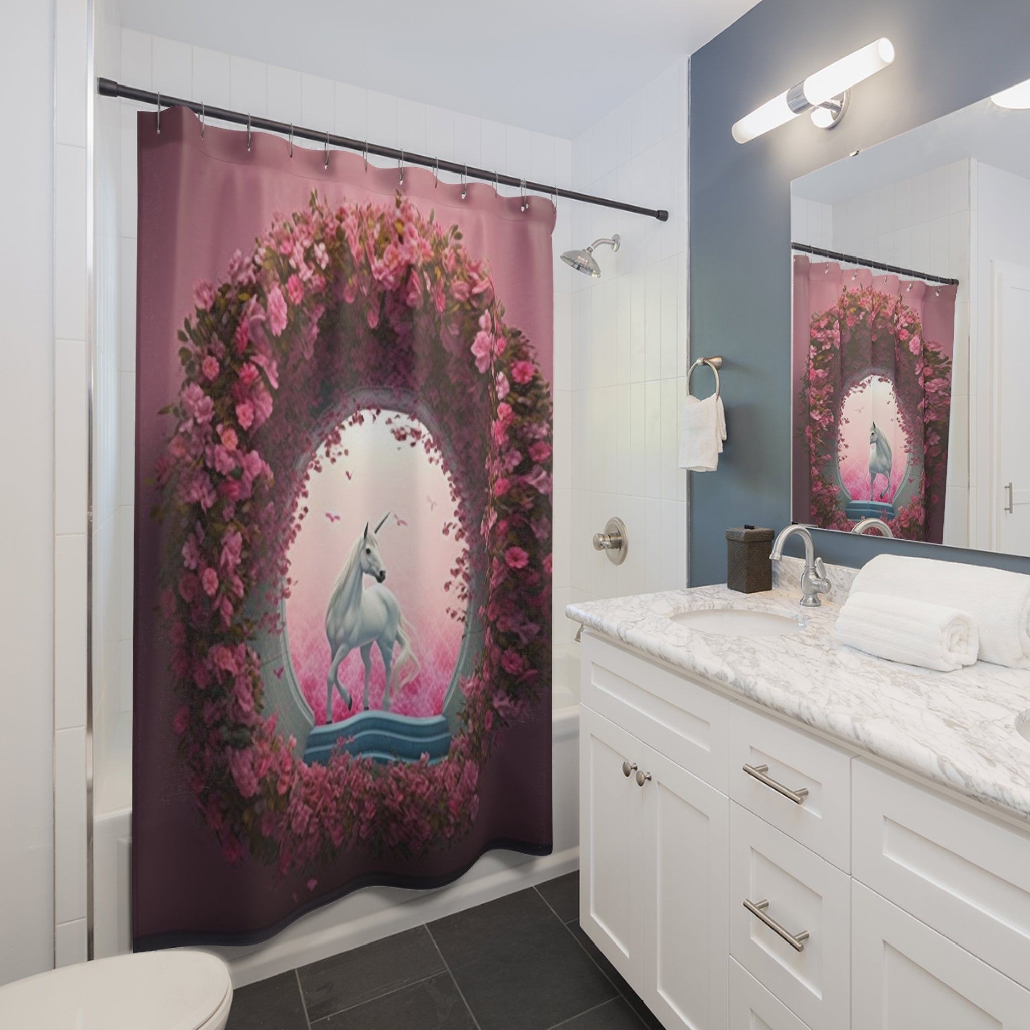 Ideal for Housewarming Gift or Any Space with a Fantasy Vibe Urban Illusion Portal Tapestry & Shower Curtain - Ideal Decor for Girls Room or a Unique Housewarming Gift 🌟🏢🛁