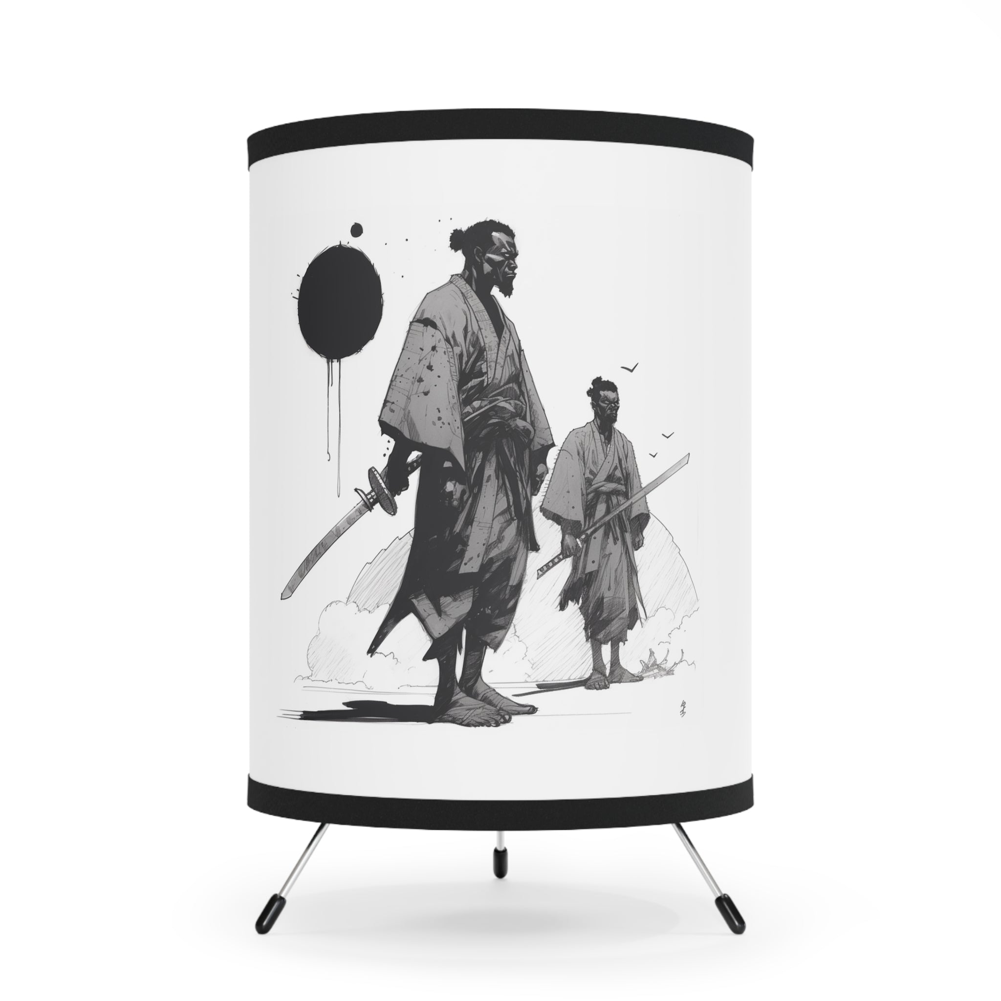 Way of the Warrior" Tripod Lamp - African Samurai-Inspired Illumination with High-Res Printed Shade Decor