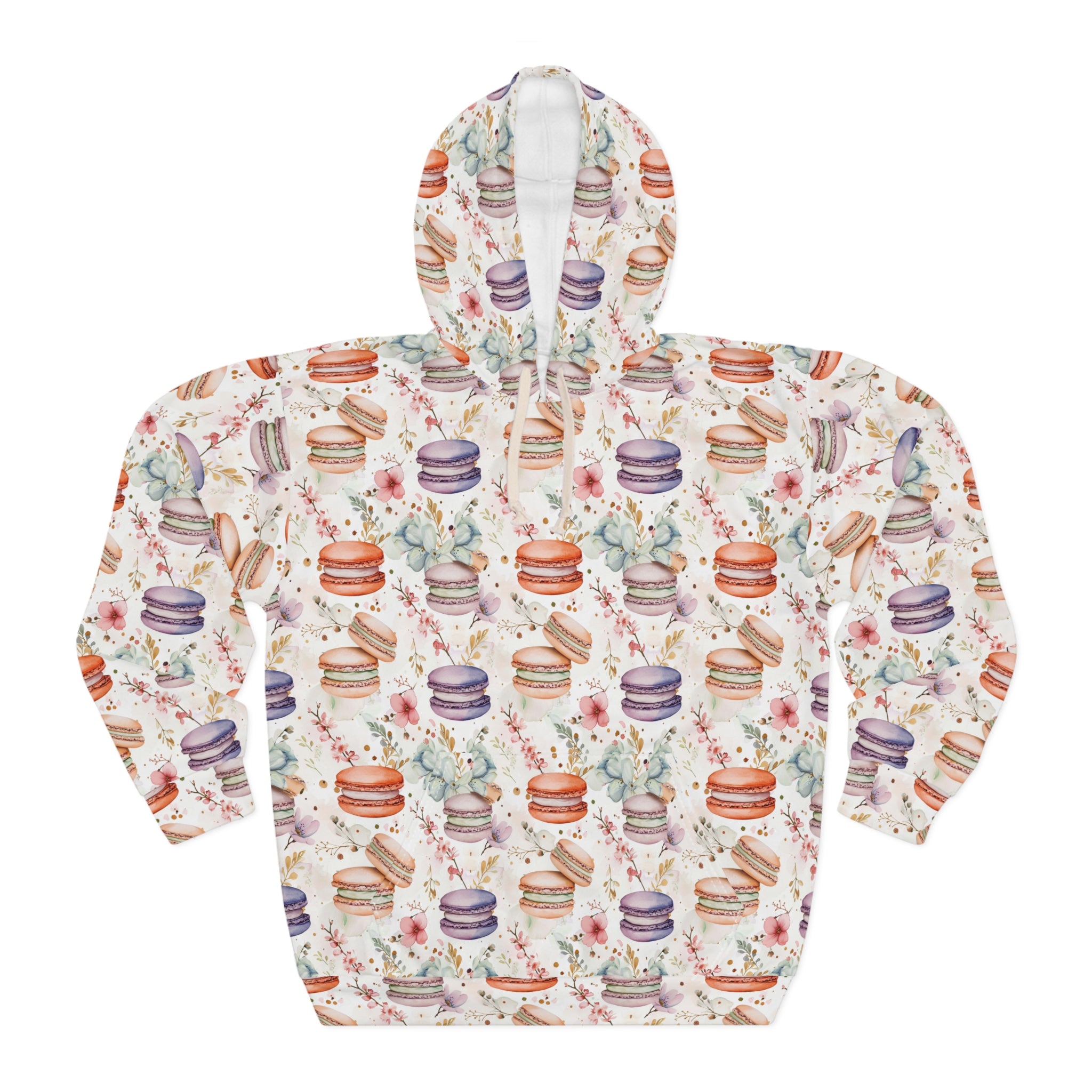 Stylish Macaroon Pattern Unisex Pullover Hoodie (AOP) - Trendy All-Over Print Sweatshirt for Fashion Enthusiasts