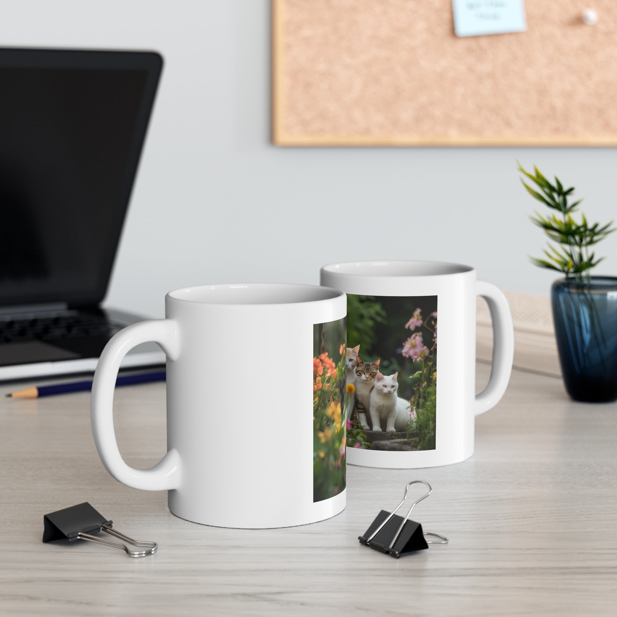 Photorealistic Cats Ceramic Mug - Whiskers in Wonderland - Colorful Garden Design - Colorful Garden Coffee Cup