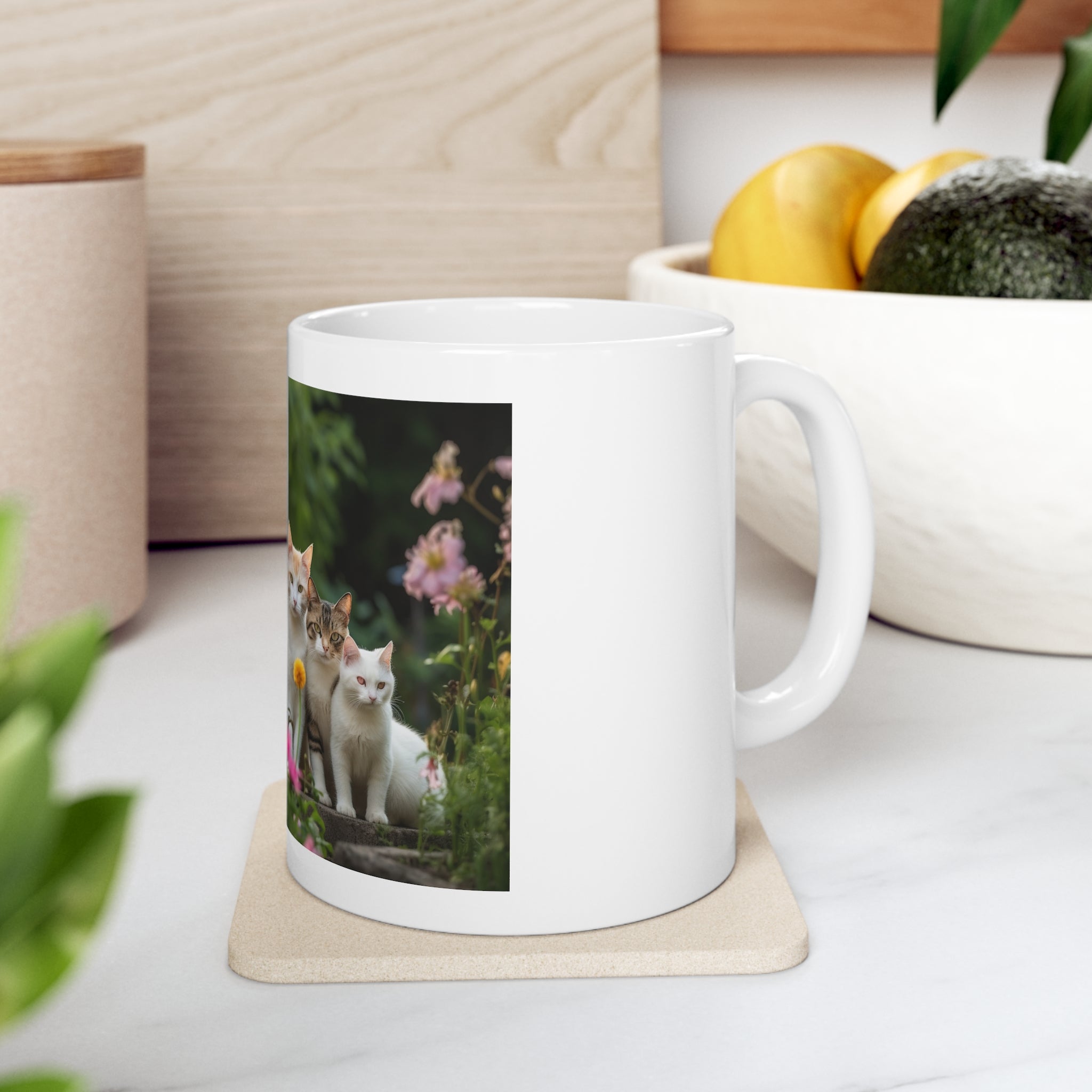 Photorealistic Cats Ceramic Mug - Whiskers in Wonderland - Colorful Garden Design - Colorful Garden Coffee Cup