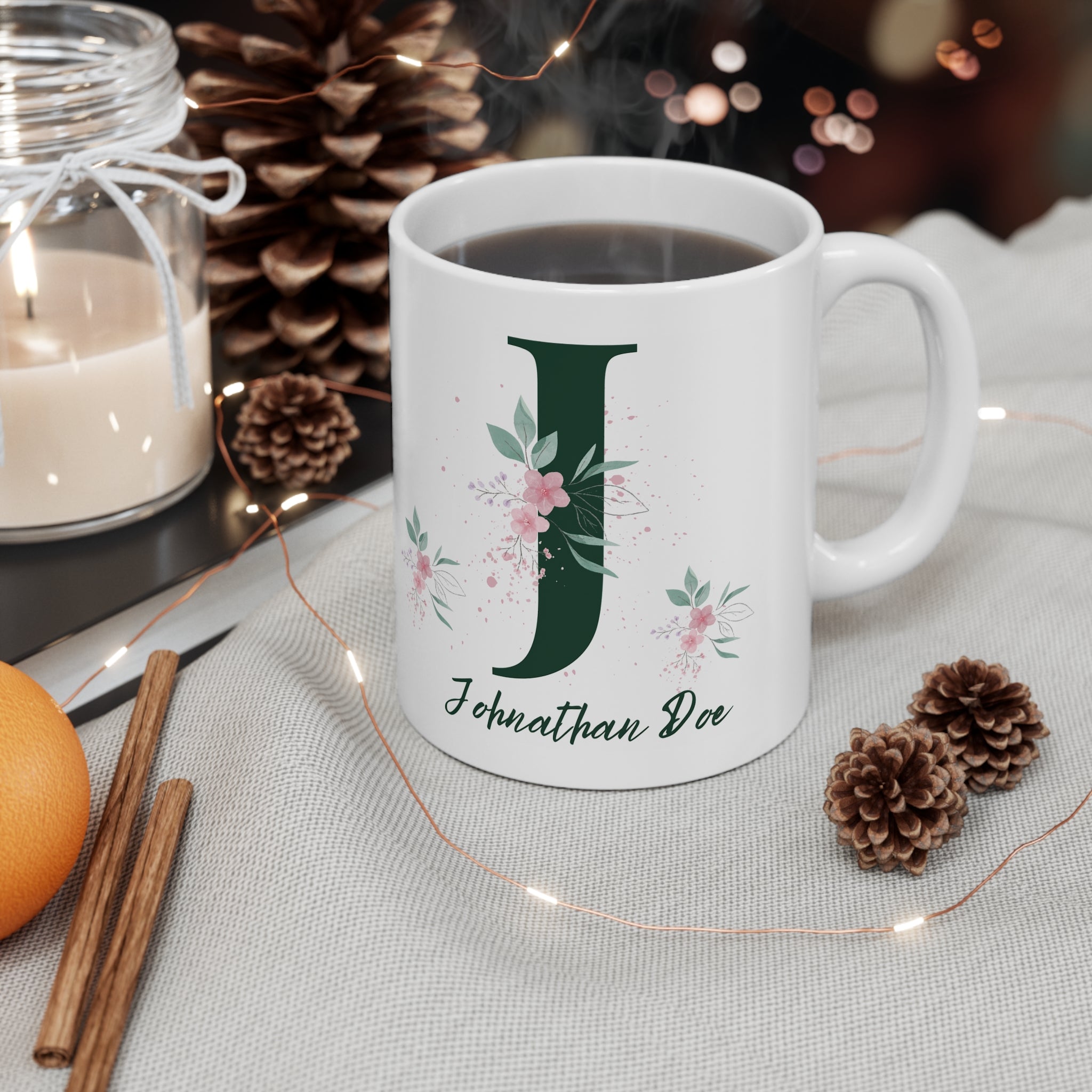Create Memories with Our Personalized Name and Initials Floral Ceramic Mug 11oz  - A Custom Keepsake to Sip and Smile