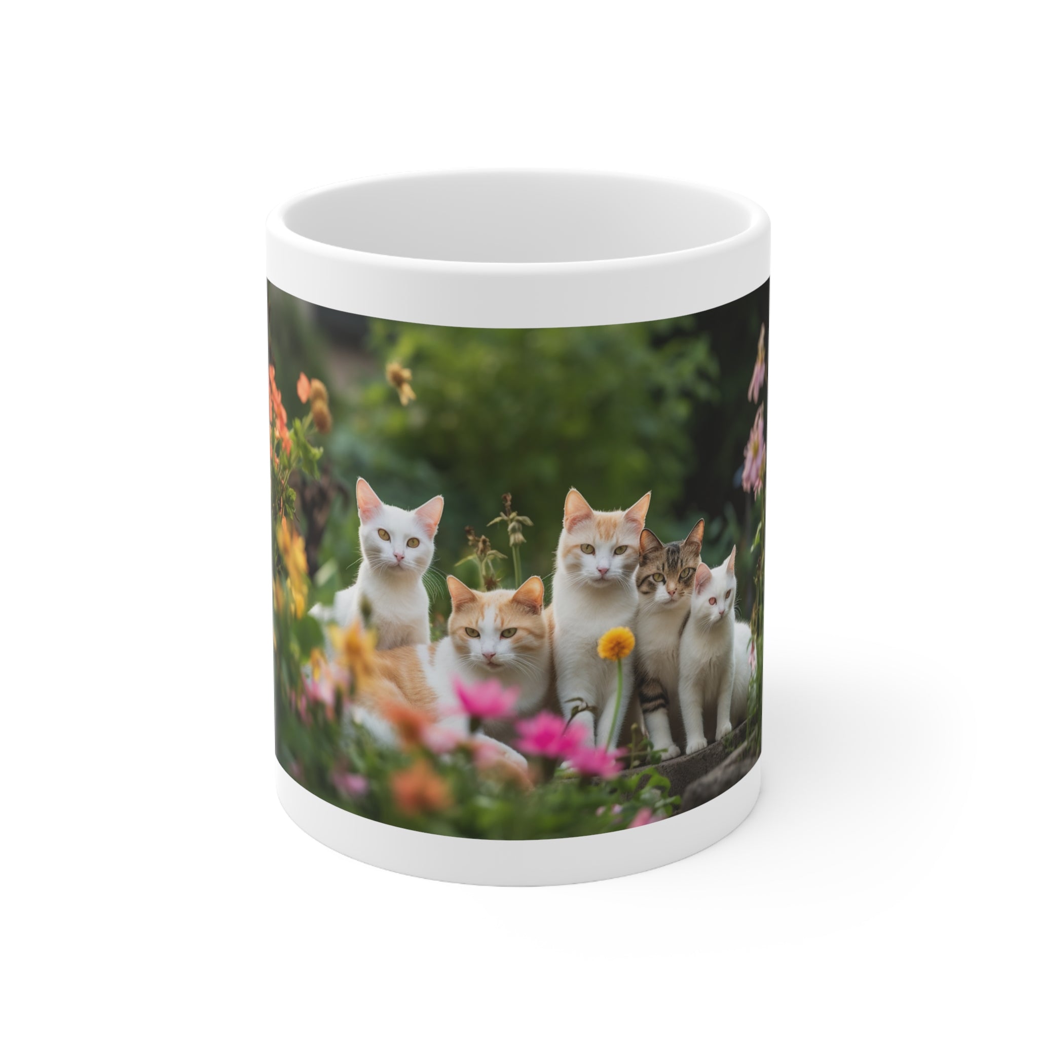 Photorealistic Cats Ceramic Mug - Whiskers in Wonderland - Colorful Garden Design - Colorful Garden Coffee Cup