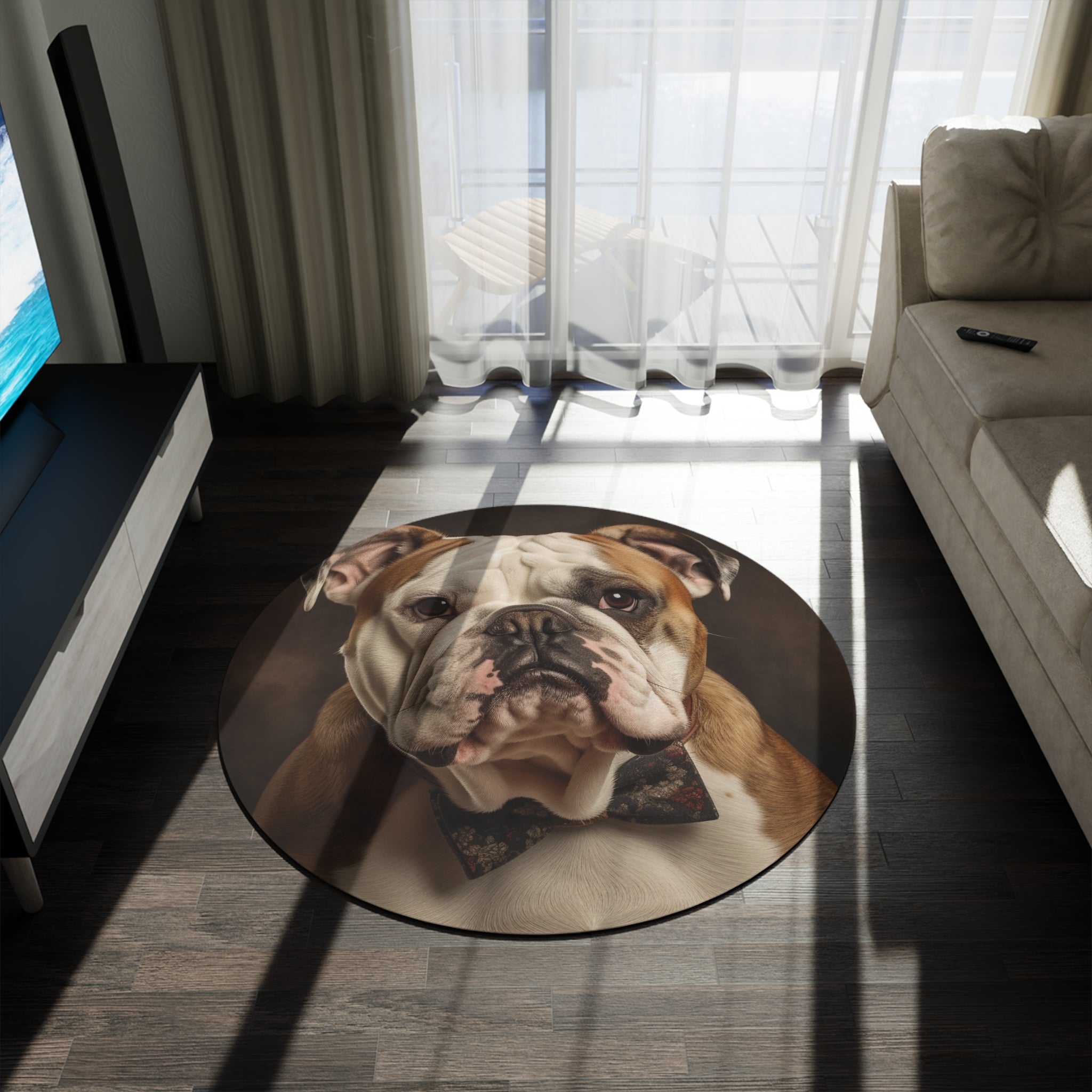 Distinguished Bulldog Round Rug - Elegant Dog Themed Floor Decor - Charming Pet Portrait Rug - Unique Bulldog Lover Home Accessory