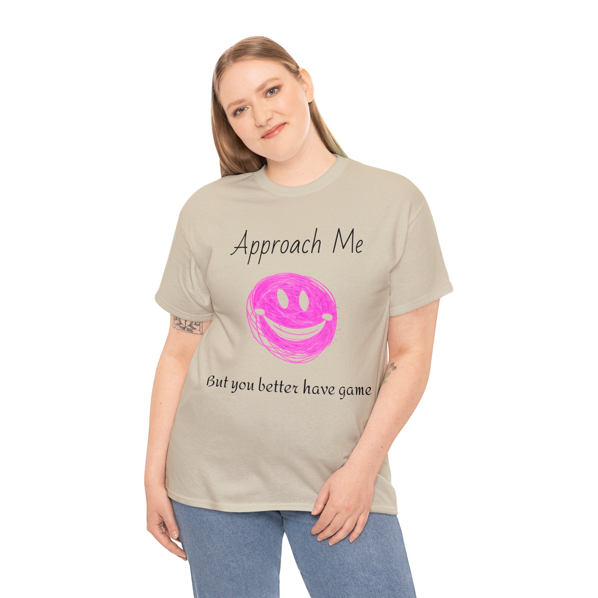 Dare to Date: The Ultimate 'Approach Me If You Dare' Challenge - A Women's Unisex Heavy Cotton Tee Perfect for Social Events, Recreational Activities, and Making Bold Statements