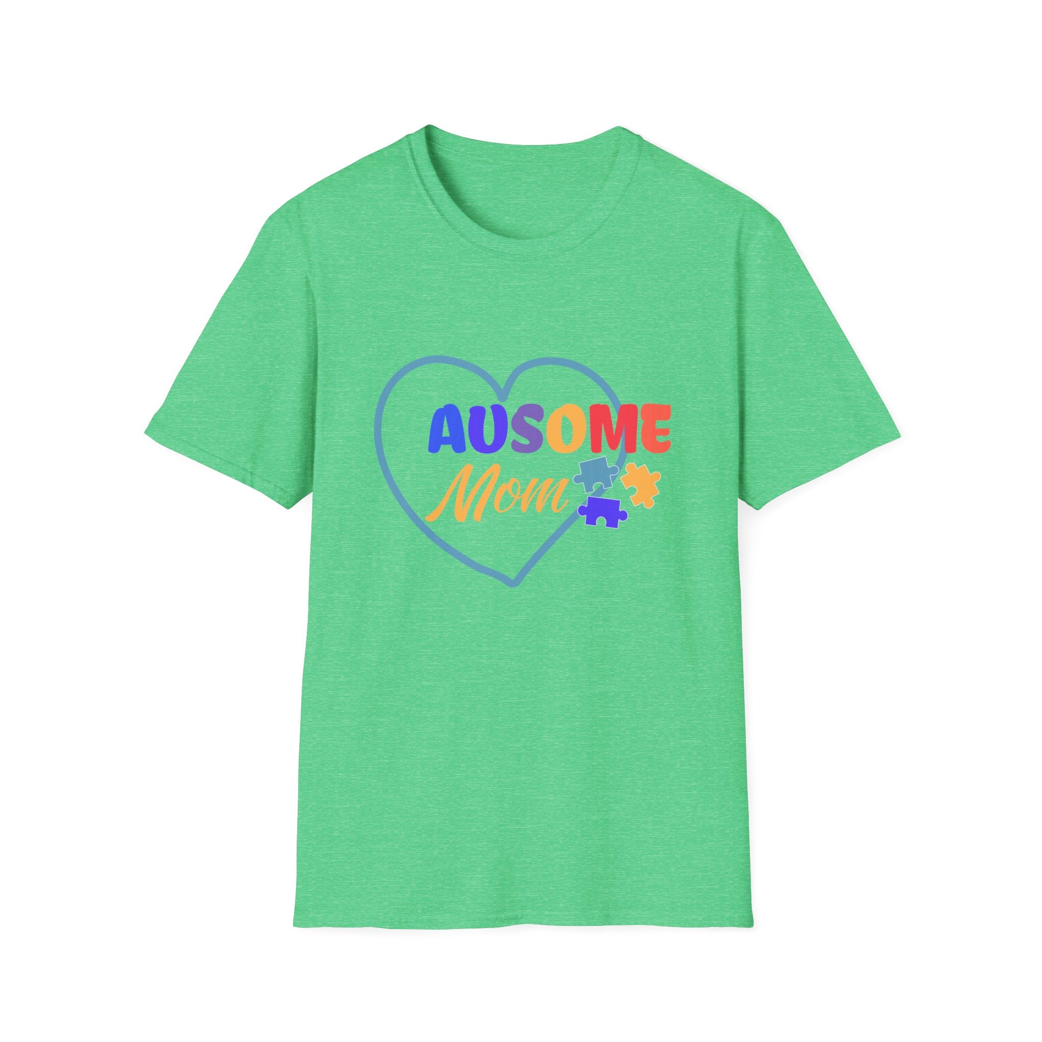 Women's "Ausome Mom" Autism Awareness and Support Unisex Softstyle Women's T-Shirt: Celebrating Incredible Autism Moms Shirt for the Mom Who Loves Unconditionally