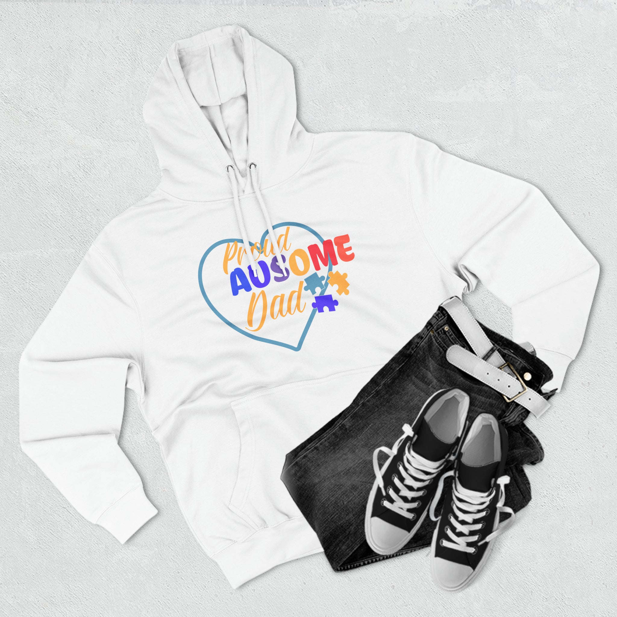 Men's Ausome Dad" Autism Awareness and Support Men's Three-Panel Fleece Hoodie: A Warm Tribute to Incredible Fathers - Embracing Neurodiversity & Advocacy in Comfortable Style