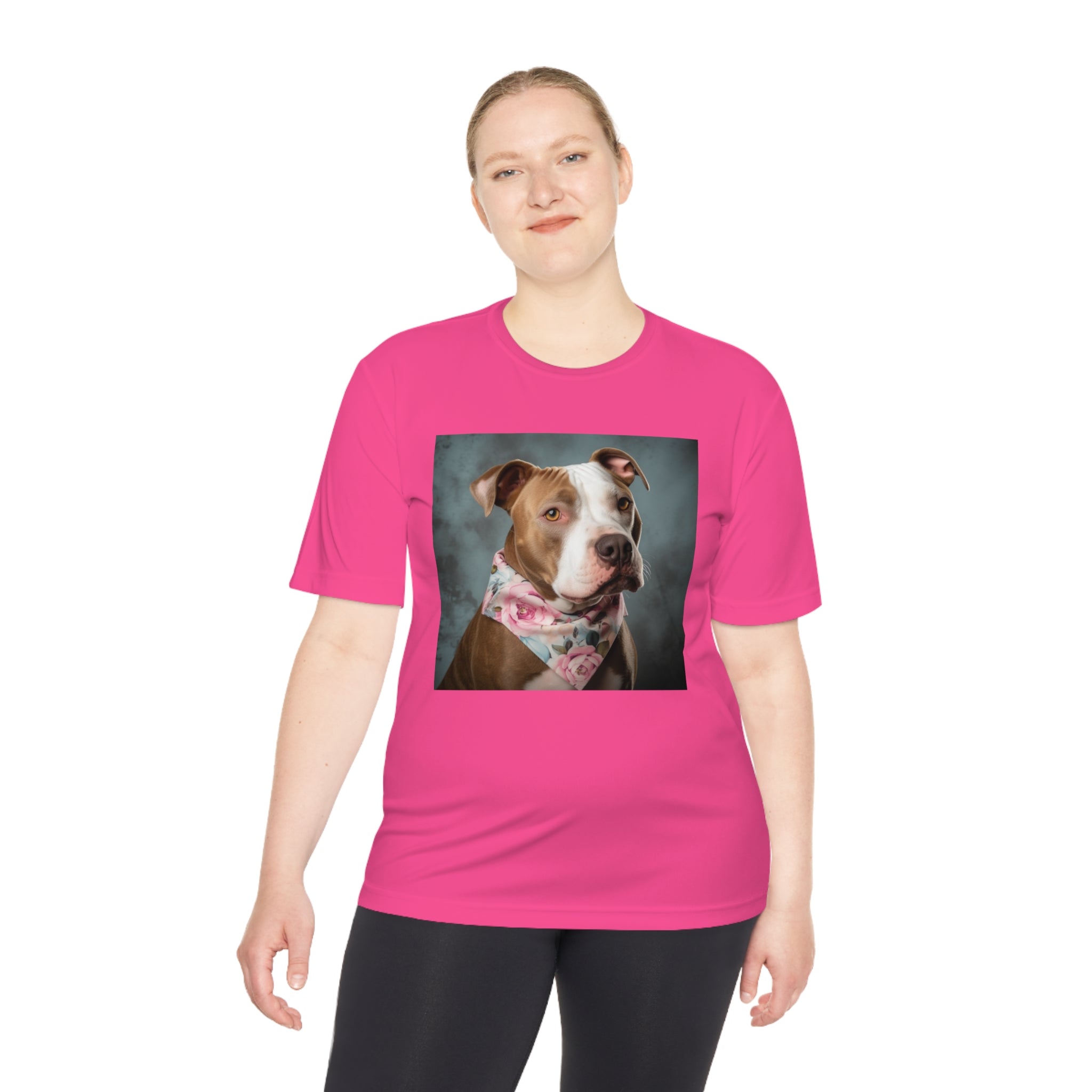 Perfect for Dog Lovers! Pitbull Puppy wearing a Cute Flower Scarf Unisex Moisture Wicking Tee - This is a Perfect Dog Park T-shirt for Pet Lover. Stay Stylish and Comfortable with This Charming Dog-Lover's Shirt