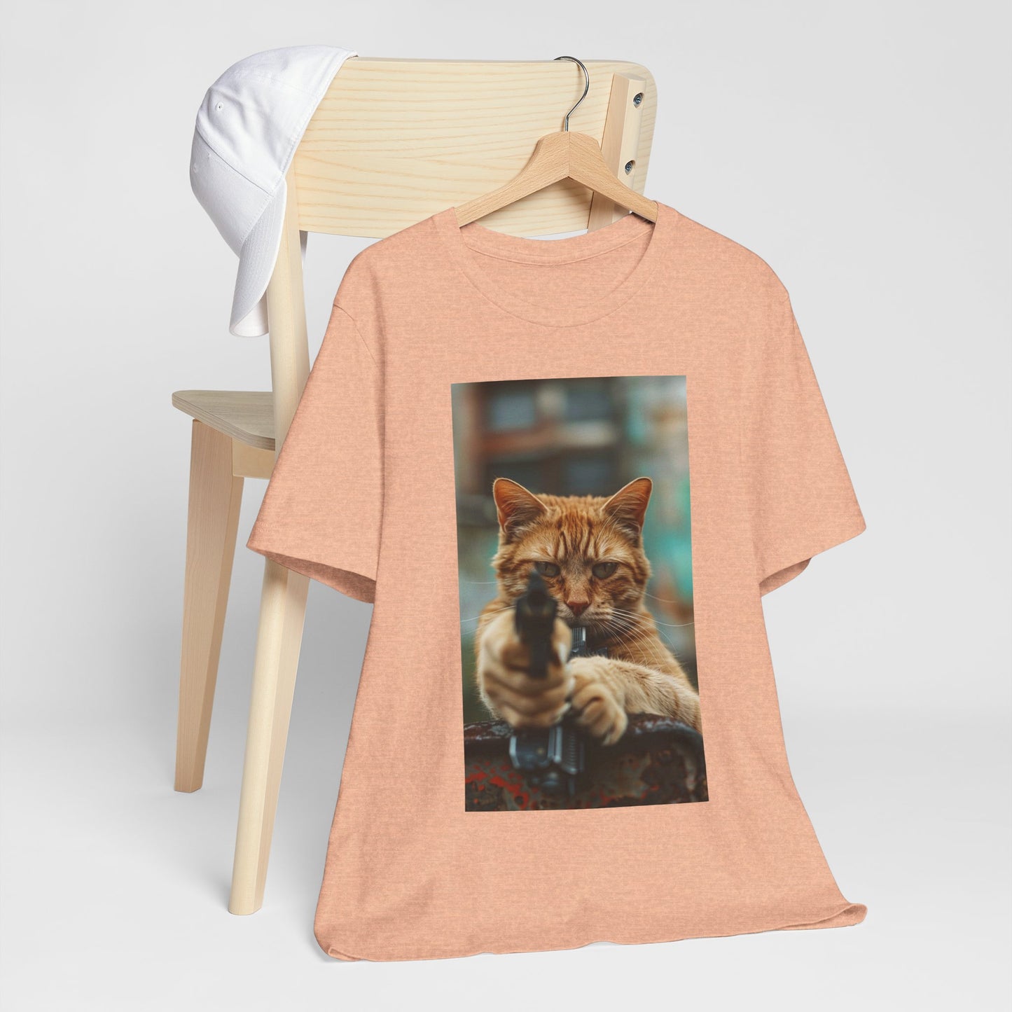 Stealth Paws: Feline Hitman Women's Jersey Short Sleeve Tee - Quirky Cat-Themed Apparel for Fashion-Forward Cat Lovers