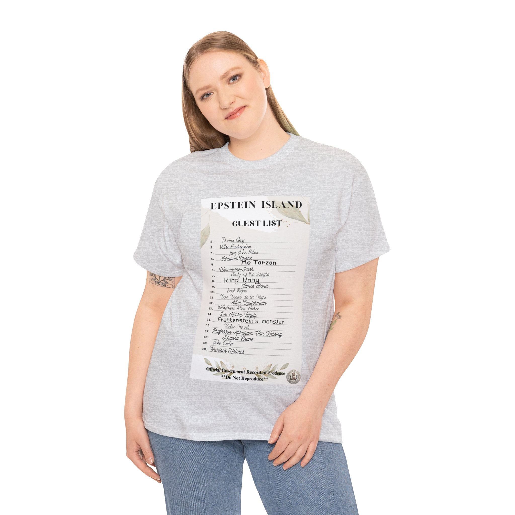 (First Come First Serve - Limited Supply) Creepy Island Baron Guest List" Funny Parody Unisex Heavy Cotton Tee Funny T-Shirt of E-Island Guest List Funny Shirt for Him for Funny Events