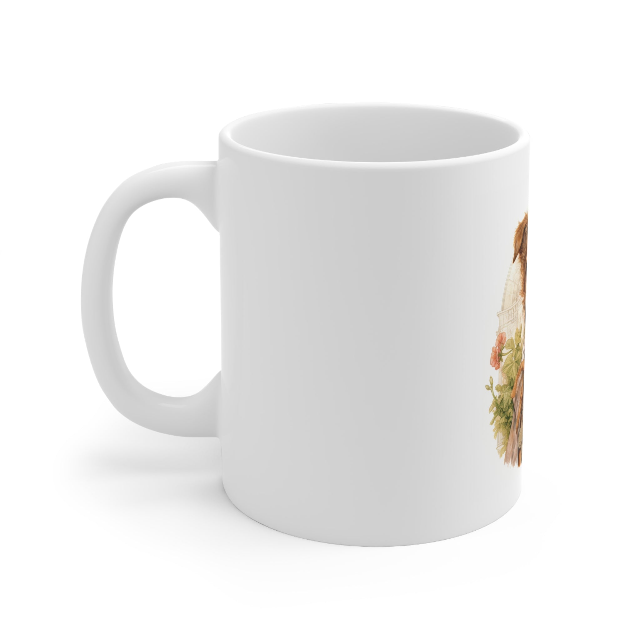 11oz Ceramic Mug: Exclusive Floral Doggy Design | Professional Artwork | Durable & Aesthetic Drinkware
