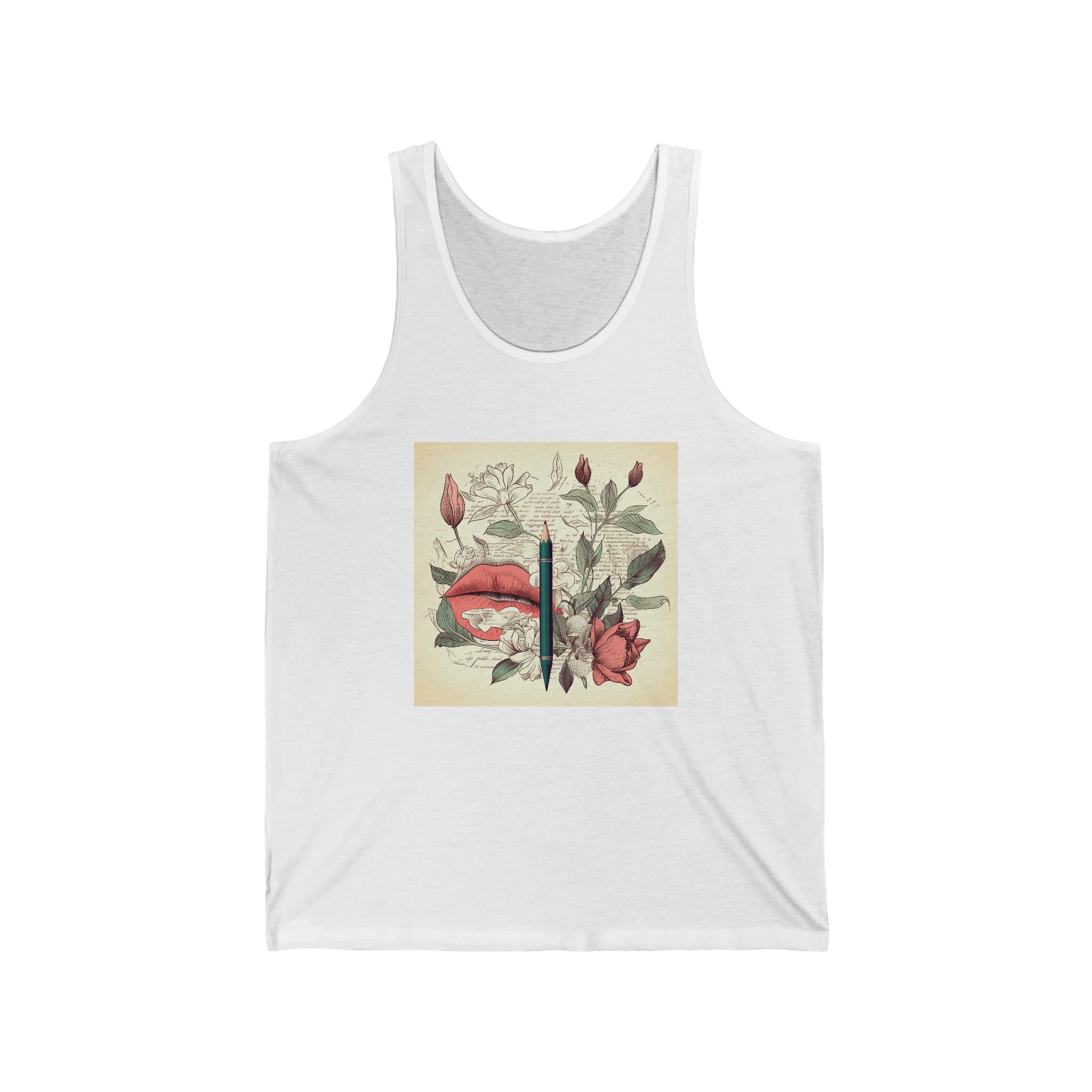 Unisex Jersey Tank-Writers Floral Garden Gift for Art Lovers and Perfect for Authors Wear