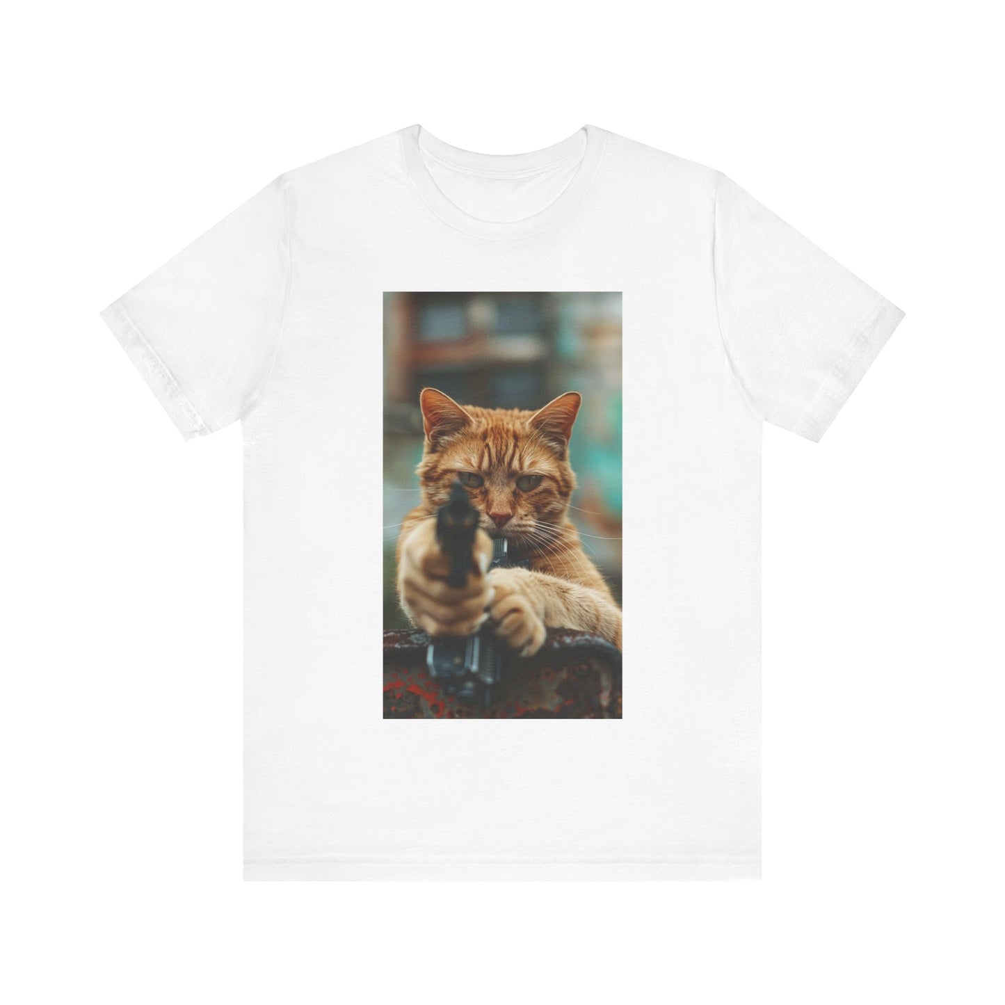 Stealth Paws: Feline Hitman Women's Jersey Short Sleeve Tee - Quirky Cat-Themed Apparel for Fashion-Forward Cat Lovers