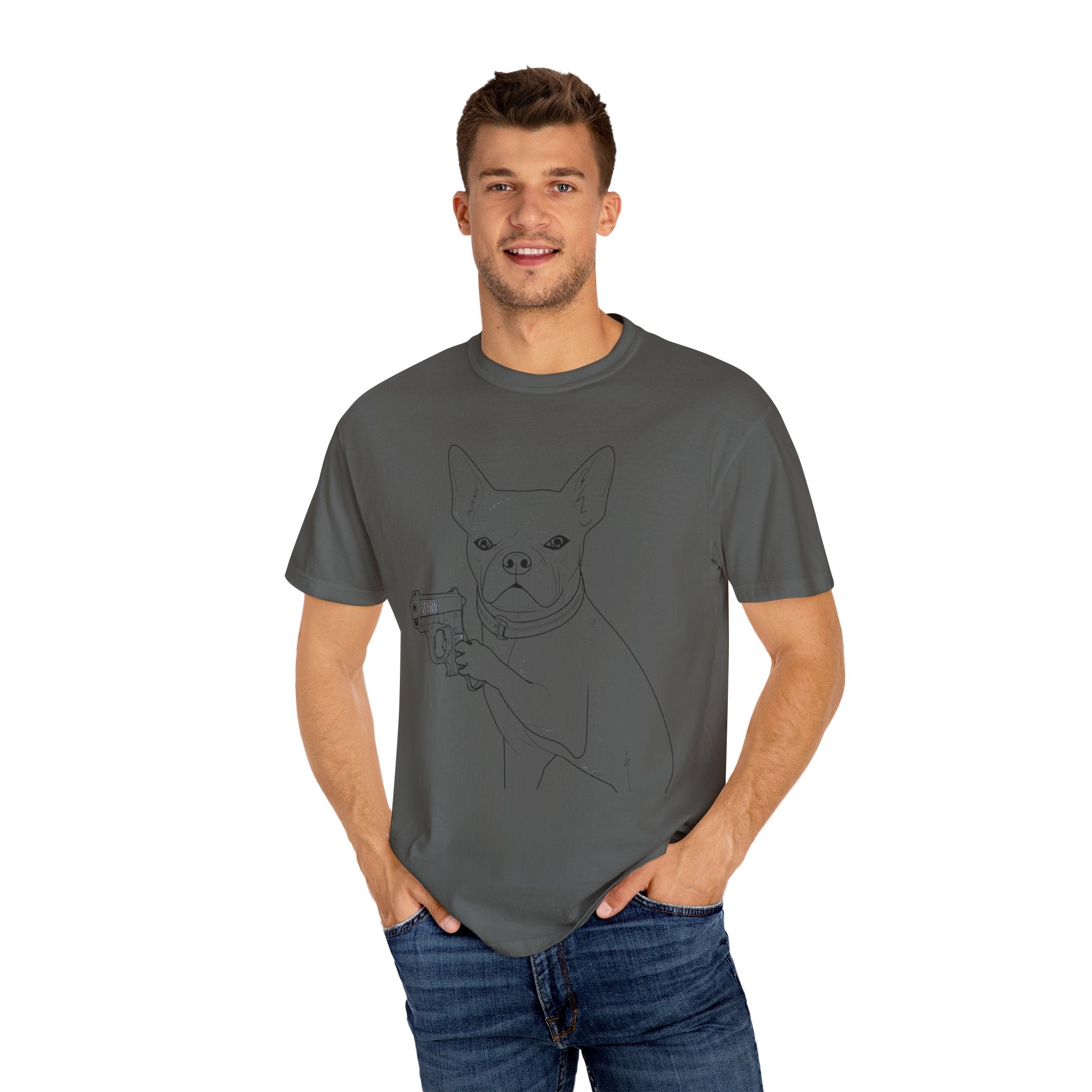 Funny Dog Hitman T-Shirt  - Confidence Building Shirt - Single Line Art Dog Shirt - Quirky Animal Top Gift for Dog Lovers - Pet Lover Gift