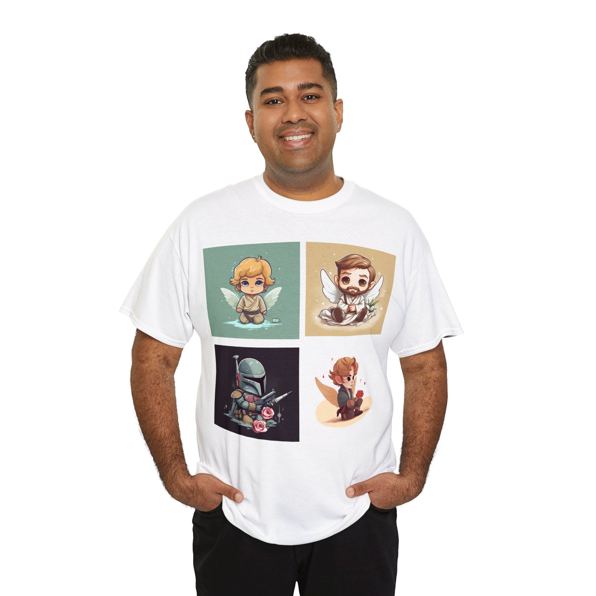 Proven Conversation Starter Cons! This Unique Shirt to Your Collection For Fans of Original Trilogy. Embrace the Epic Saga: Heroes and Villains of a Far Away Galaxy Cute Collage Unisex Heavy Cotton Tee - Showcase Your Love for Timeless Adventures