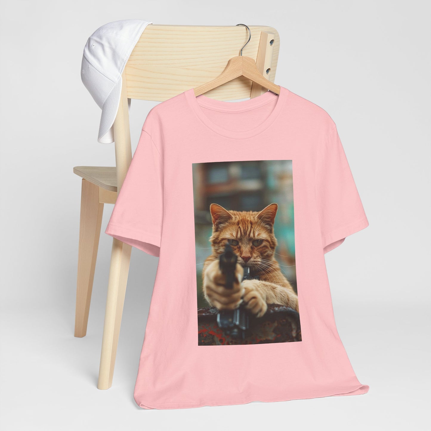 Stealth Paws: Feline Hitman Women's Jersey Short Sleeve Tee - Quirky Cat-Themed Apparel for Fashion-Forward Cat Lovers