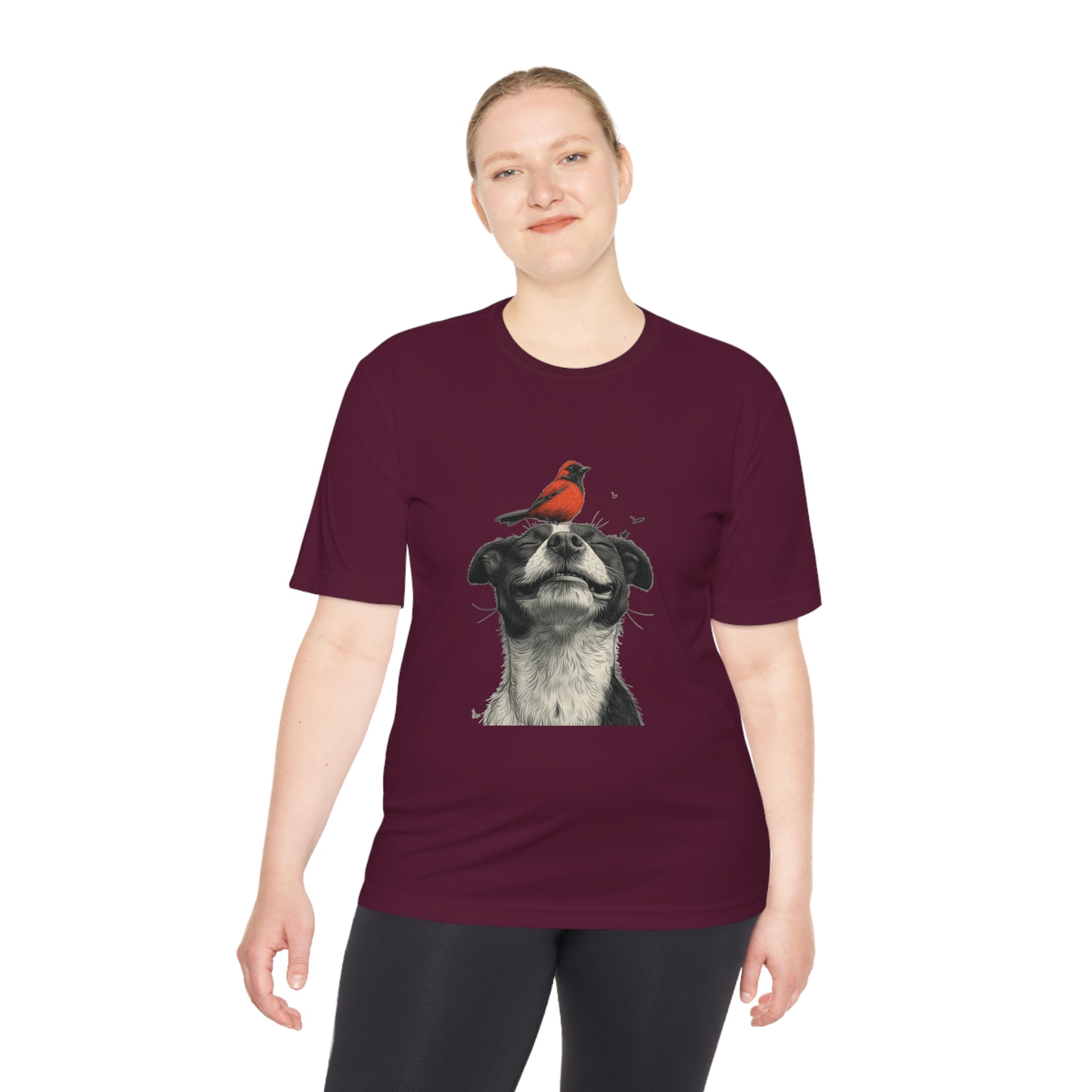 Perfect for Casual Fridays! Dog and Bird Pals Unisex MoistuDog and Bird Pals Unisex Moisture Wicking Tee - Comfortable and Stylish Apparel for Animal Loversre Wicking Tee - Comfortable and Stylish Apparel for Animal Lovers