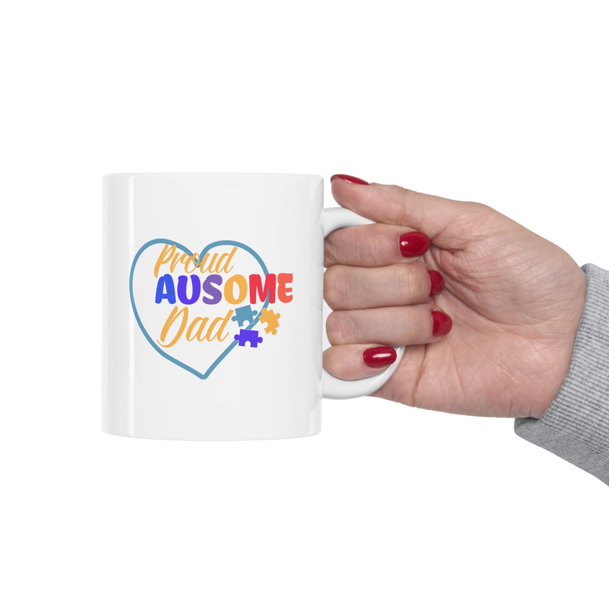 "Ausome Dad" Autism Awareness and Support Ceramic Mug 11oz: Celebrating Exceptional Fathers with Every Sip - A Heartfelt Tribute to Parenthood and Understanding