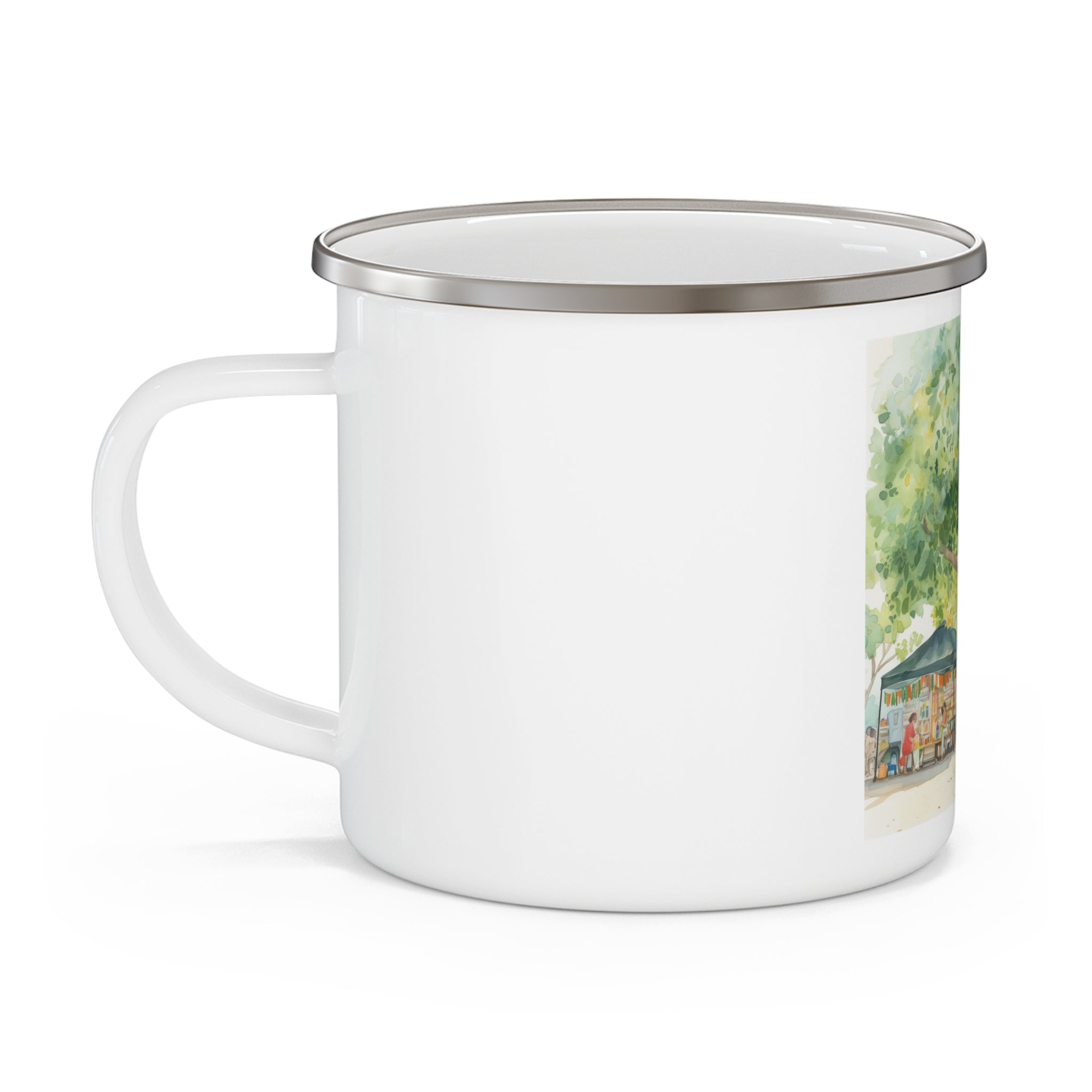 illustrated Shade Tree Market Stand Enamel Mug, 12 oz - Perfect for Coffee Lovers and Mug Enthusiasts