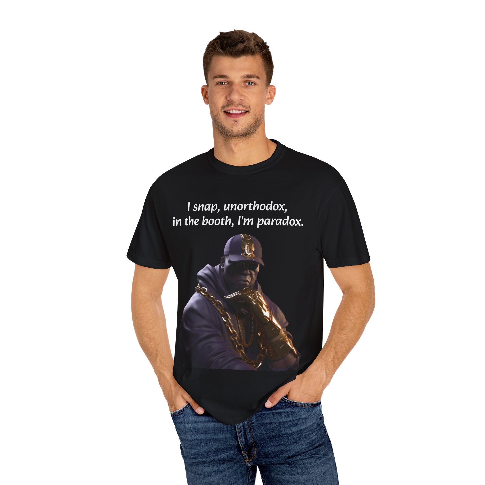 Men's T-Shirt. Thanos Inspired Cosmic Warlord Ins Hip Hop Unisex Garment-Dyed Tee for Urban Wear Enthusiasts