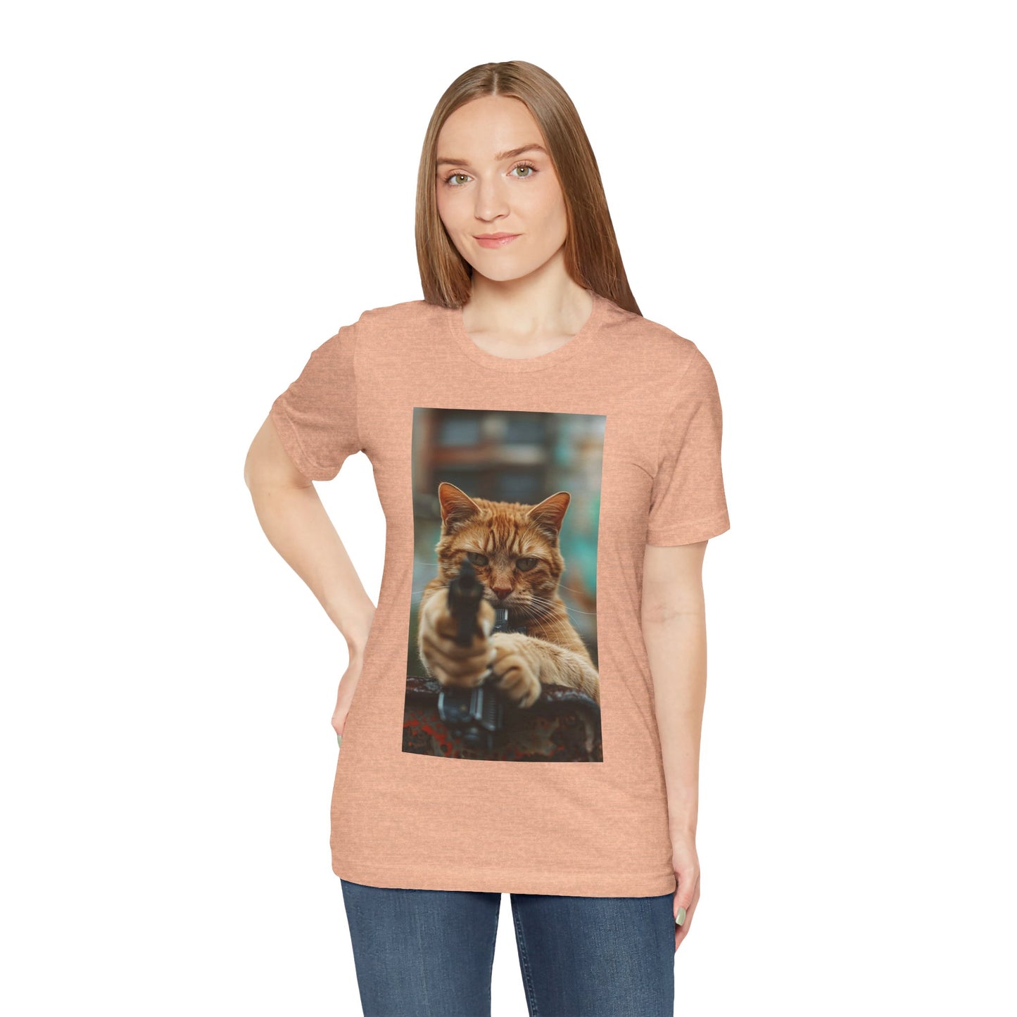 Stealth Paws: Feline Hitman Women's Jersey Short Sleeve Tee - Quirky Cat-Themed Apparel for Fashion-Forward Cat Lovers