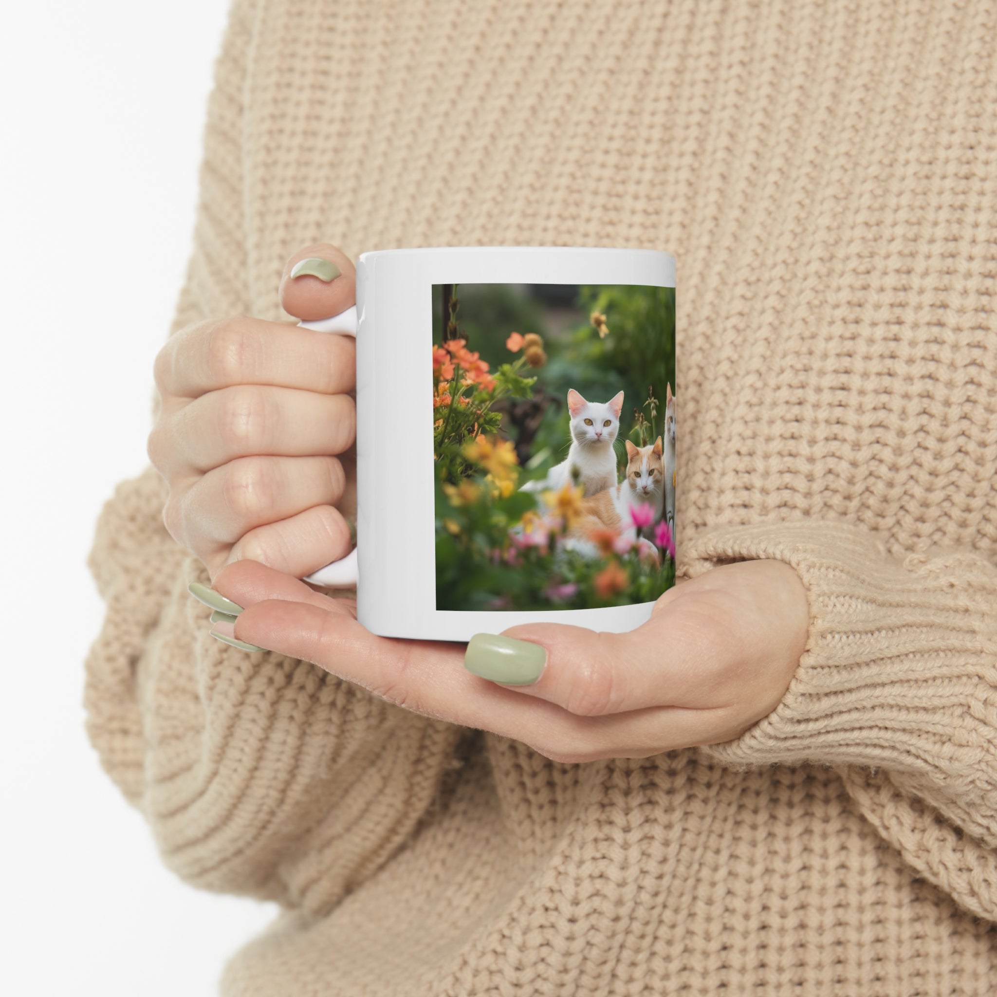 Photorealistic Cats Ceramic Mug - Whiskers in Wonderland - Colorful Garden Design - Colorful Garden Coffee Cup