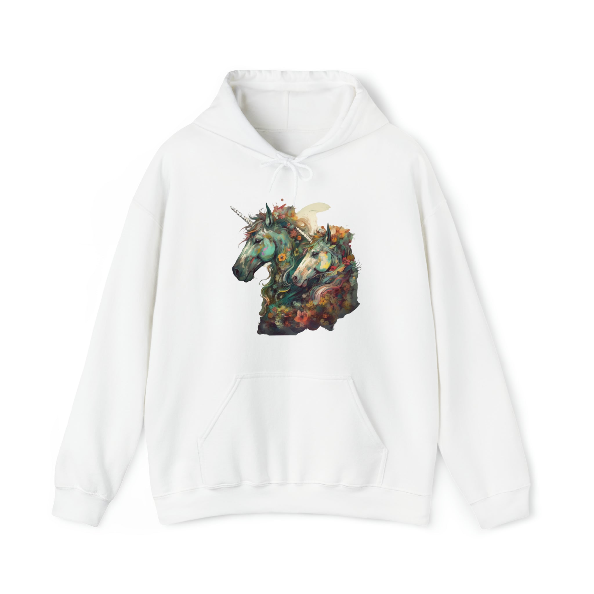 Women's Heavy Blend™ Hooded Sweatshirt--Unicorn Pair Abstract Professional Art Gift Wear for any Occasion