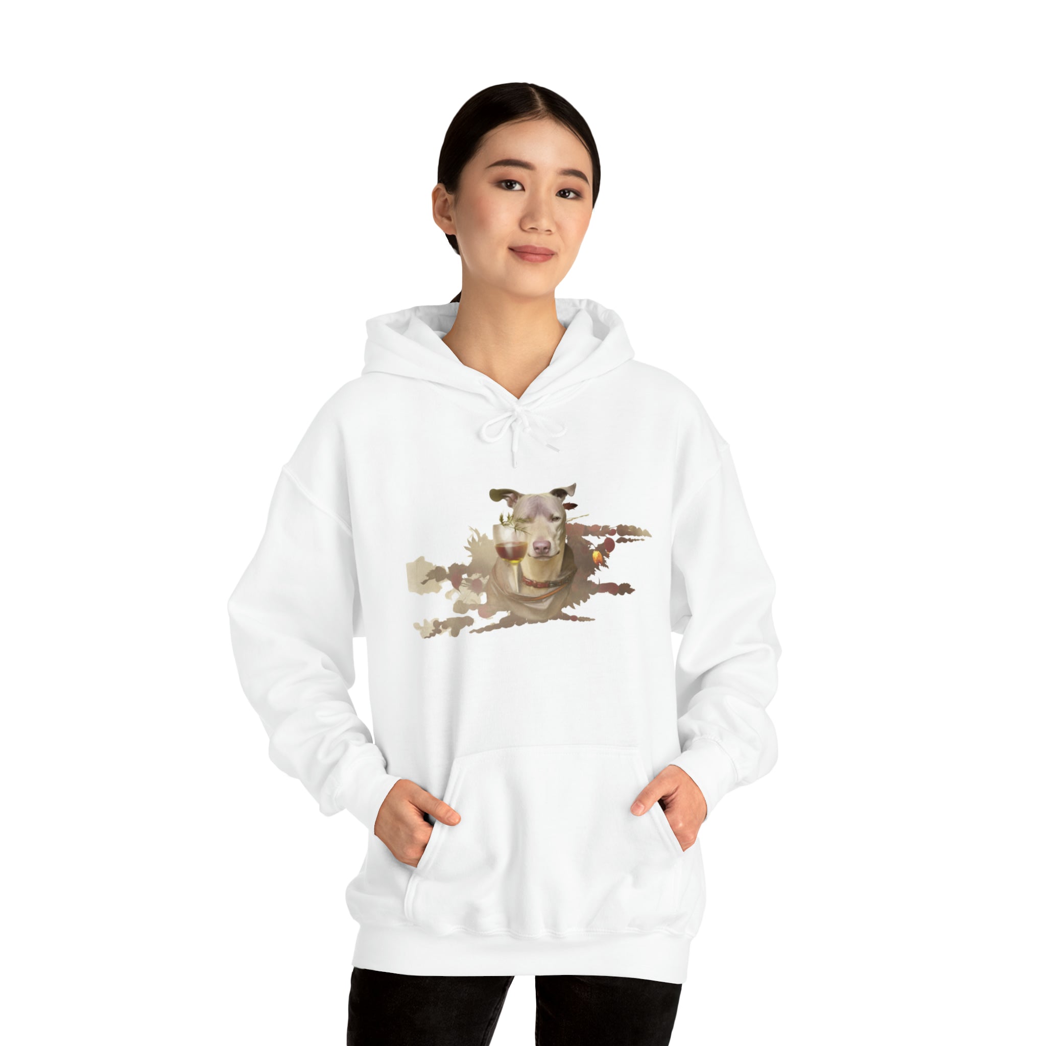 Women's Heavy Blend™ Hooded Sweatshirt "Dog Wine Glass" for Pitbull Owners and Dog Lovers