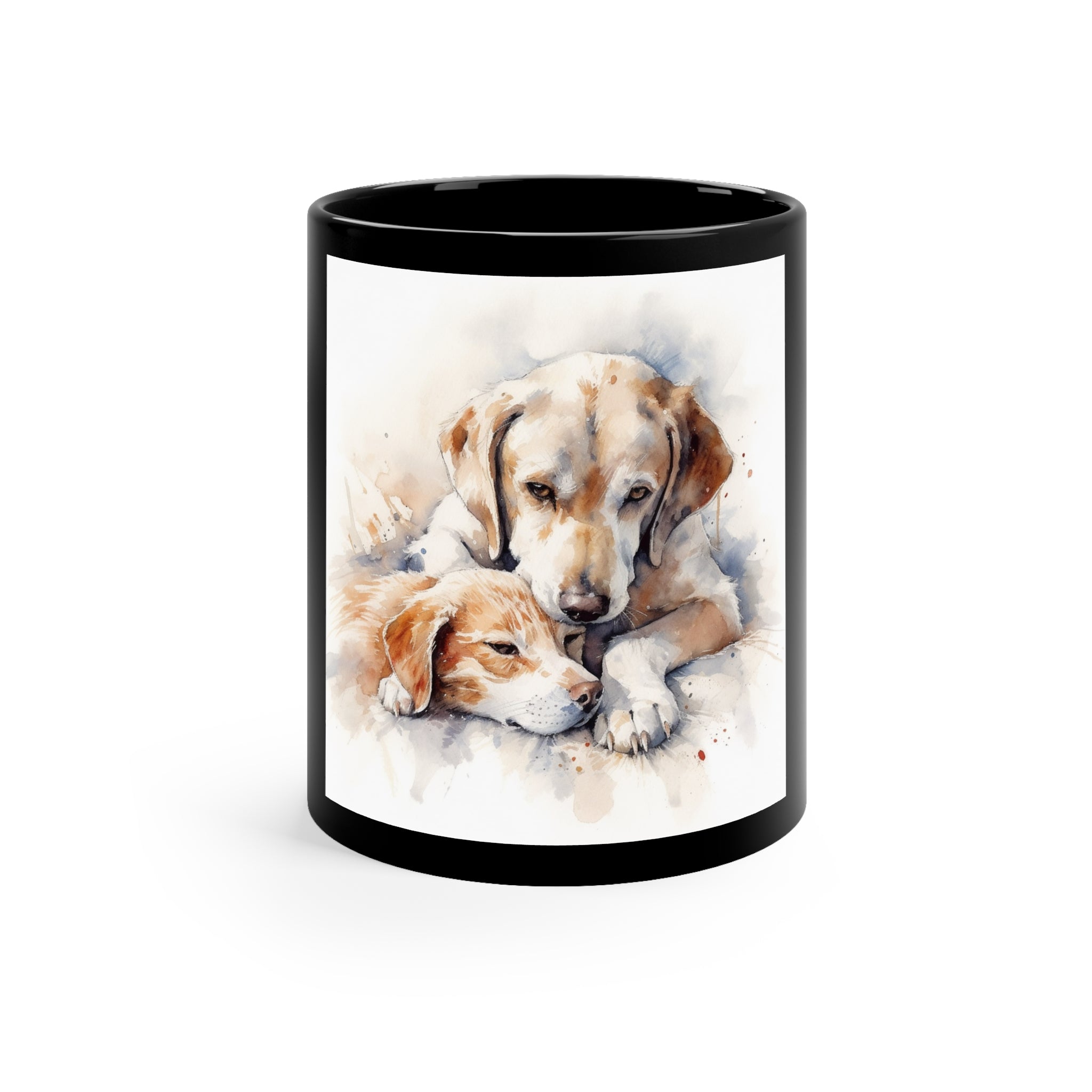 🐶🐱 Comfort Dog and Cat Pals 11oz Black Mug - Cozy Coffee Cup for Pet Lovers | Relaxing Mornings with Your Furry Friends