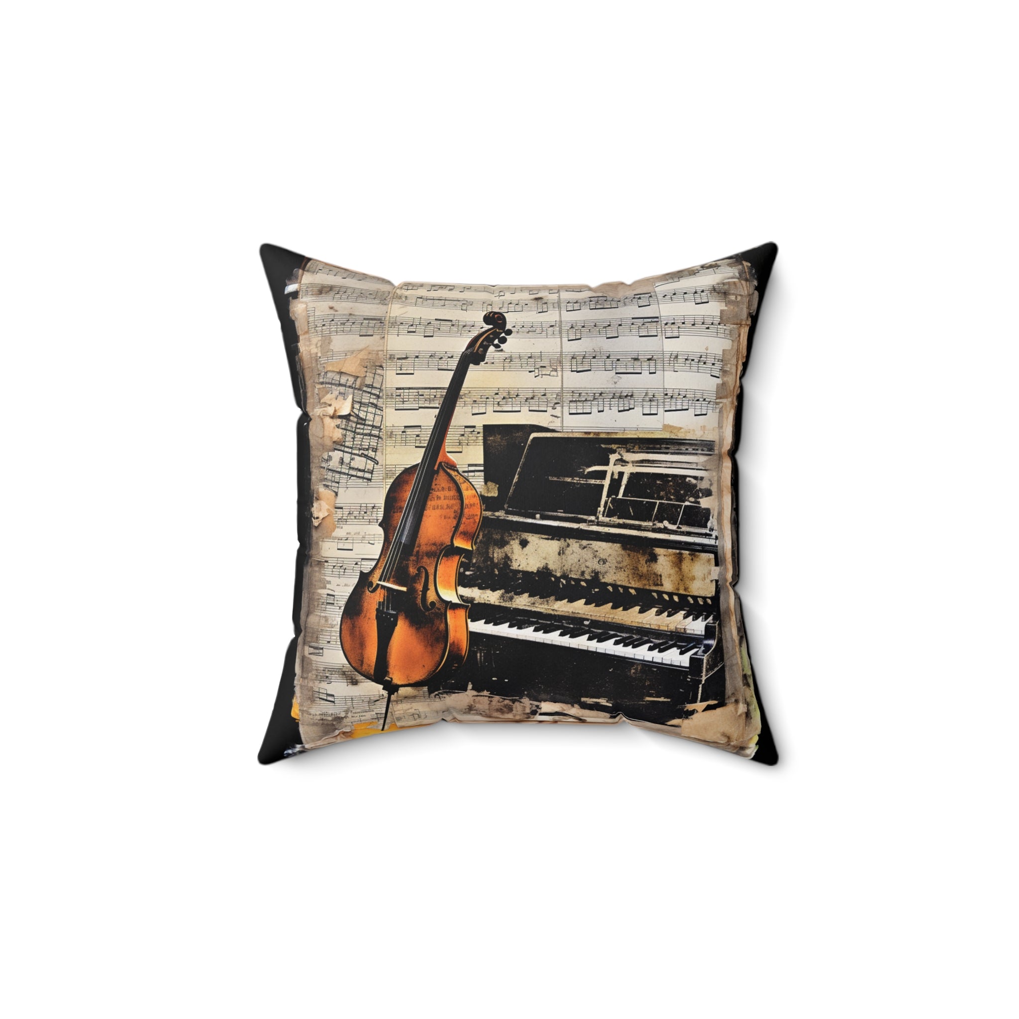 Spun Polyester Square Pillow- Guitar and Piano Music Collage (Professional Art)