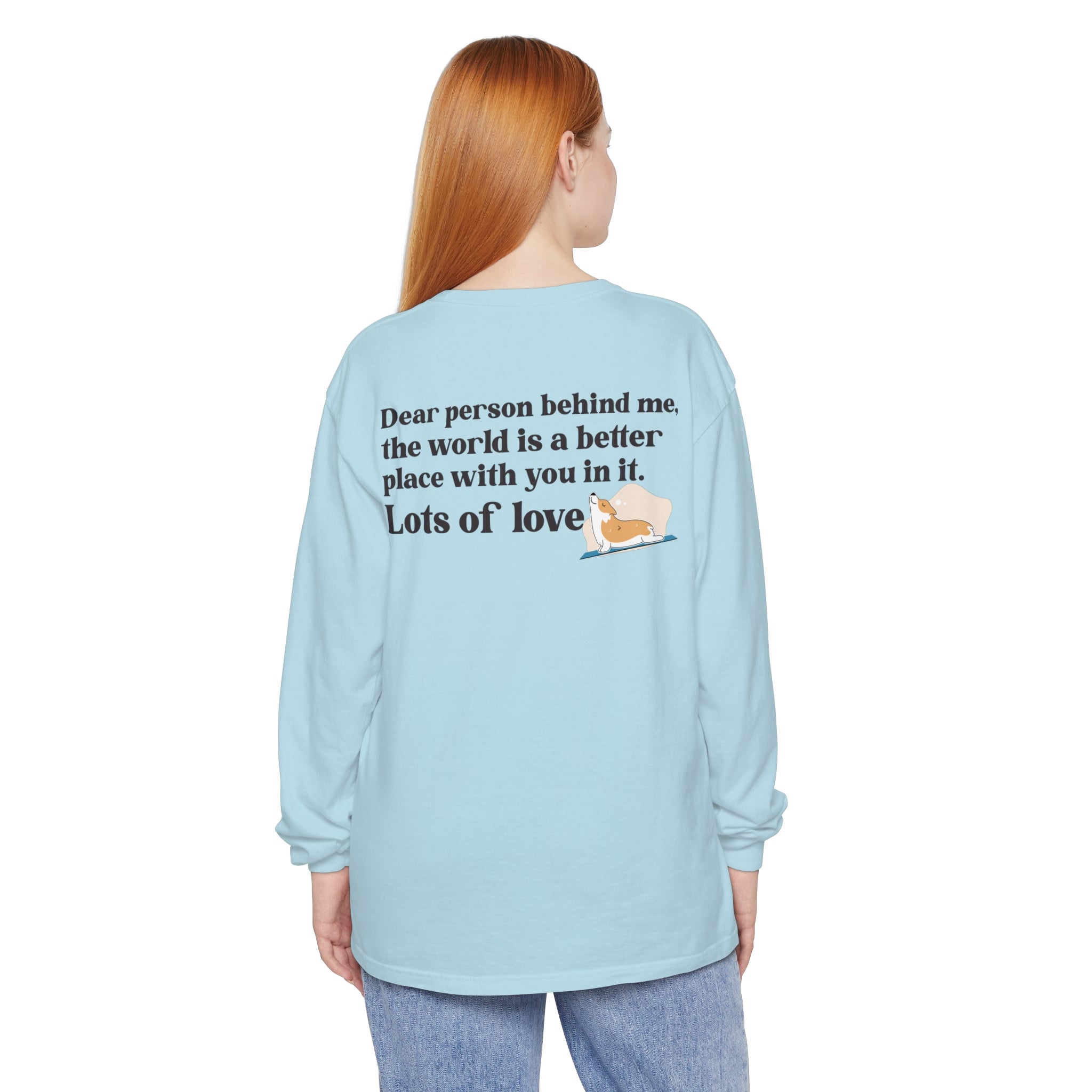 💖 A Message of Love and Gratitude: Featuring the uplifting message "Dear Person Behind Me...Lots of Love," this shirt is designed to spread positivity and warmth wherever you go. It's a powerful way to connect with others without saying a word, radiating kindness and gratitude.